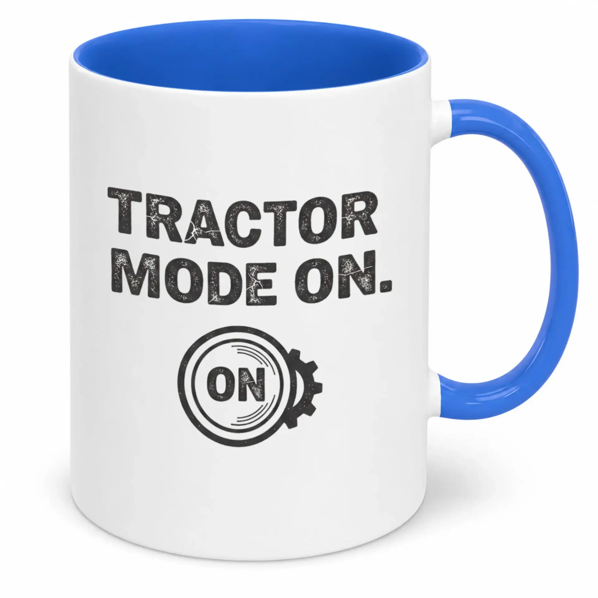 Funny Tractor on Ceramic Coffee Mug with Blue Handle & Interior Unique Drinkware Gift for Farmers & Country Enthusiasts