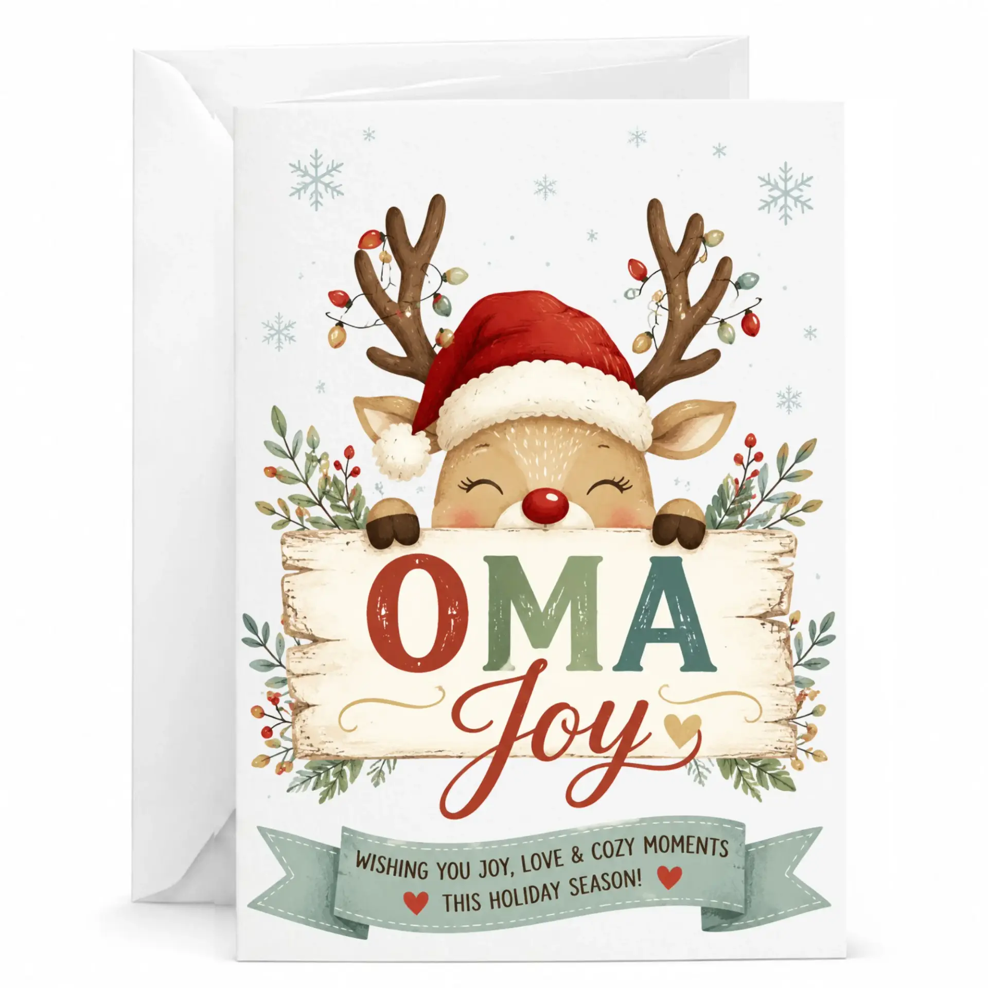 Greeting Card Oma Joy Holiday Reindeer Design, Festive Season Wishes for Grandma, Premium Quality Stationery