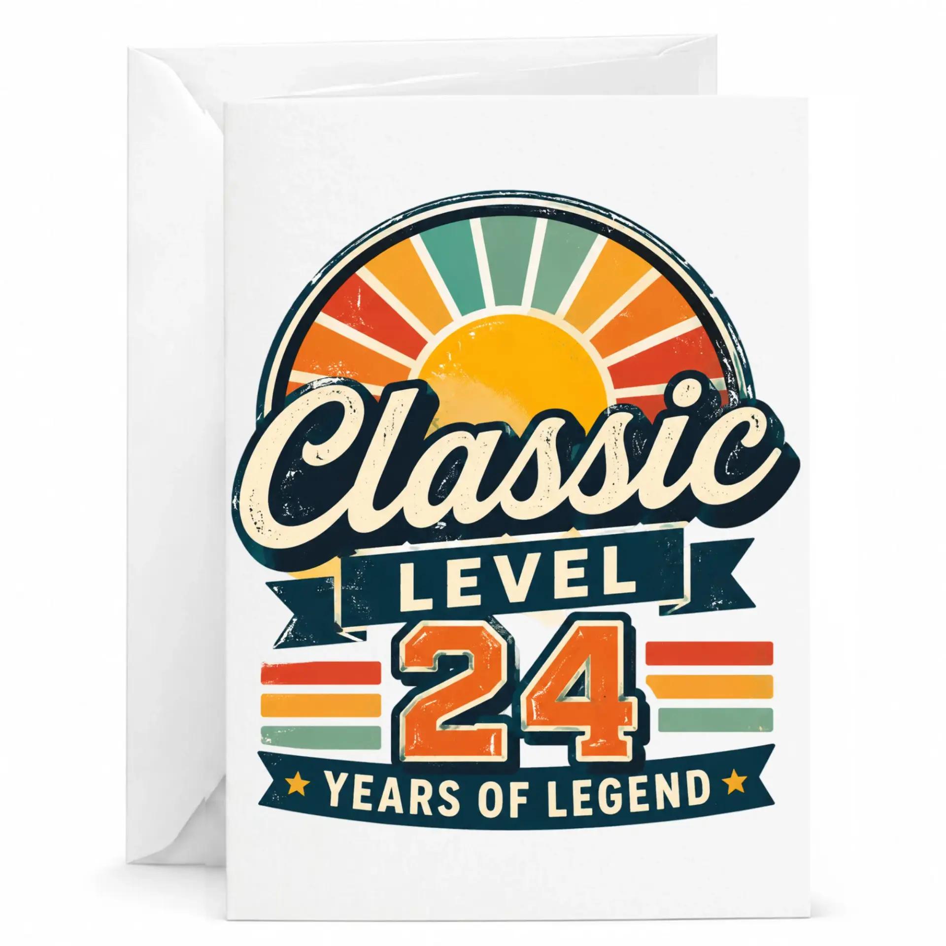 Birthday Card Classic Level 24 Years of Legend Vintage Retro Style Greeting Card for Twenty Fourth Birthday Party