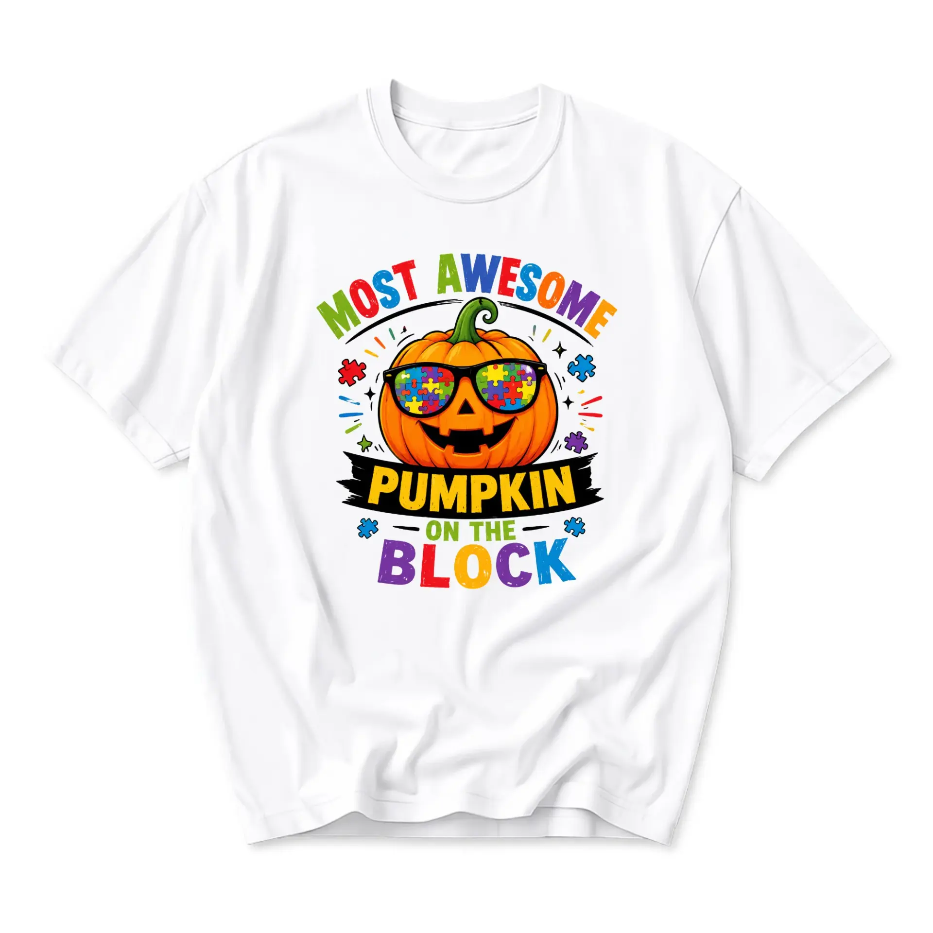 Funny Shirt Most Awesome Pumpkin on the Block Graphic Tee Unisex Crew Neck Short Sleeve Casual Cotton Blend Apparel