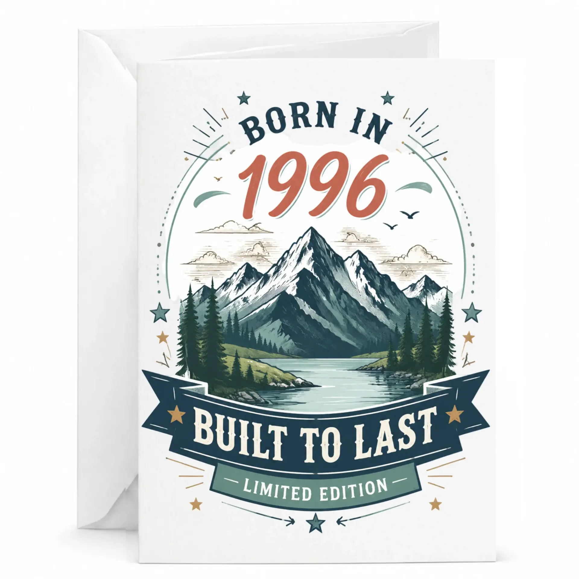 Birthday Card Born in 1996 Built to Last Limited Edition Vintage Mountain Landscape Greeting Card with Matching Envelope