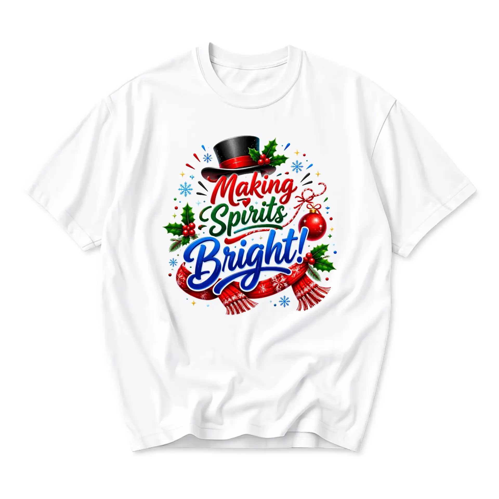 Graphic Tee Making Spirits Bright Holiday Season Shirt Unisex Casual Crew Neck Top Seasonal Festive Apparel