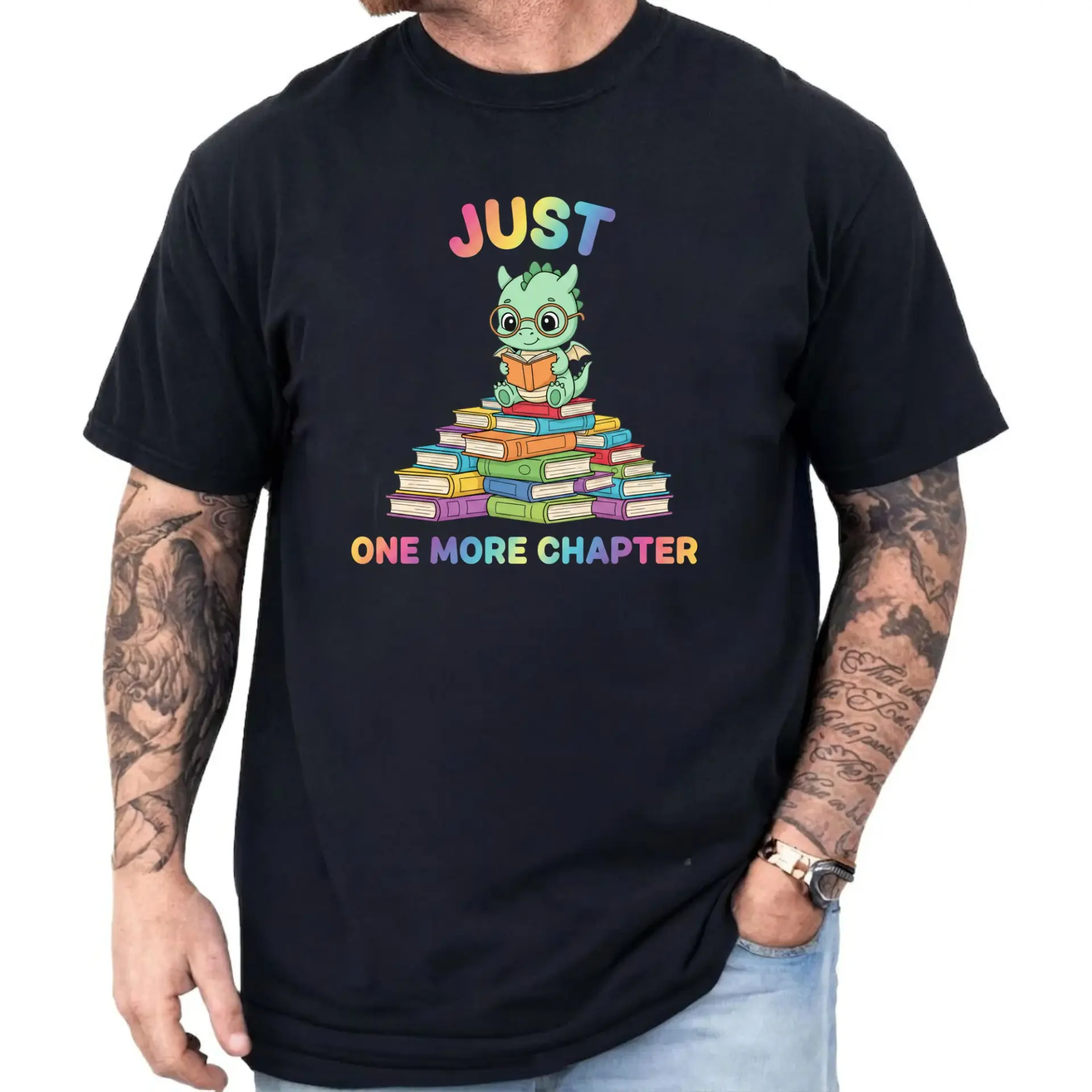 Graphic Tee More Chapter Cute Dragon Reading Books Unisex Casual Short Sleeve Crew Neck Cotton Blend Shirt