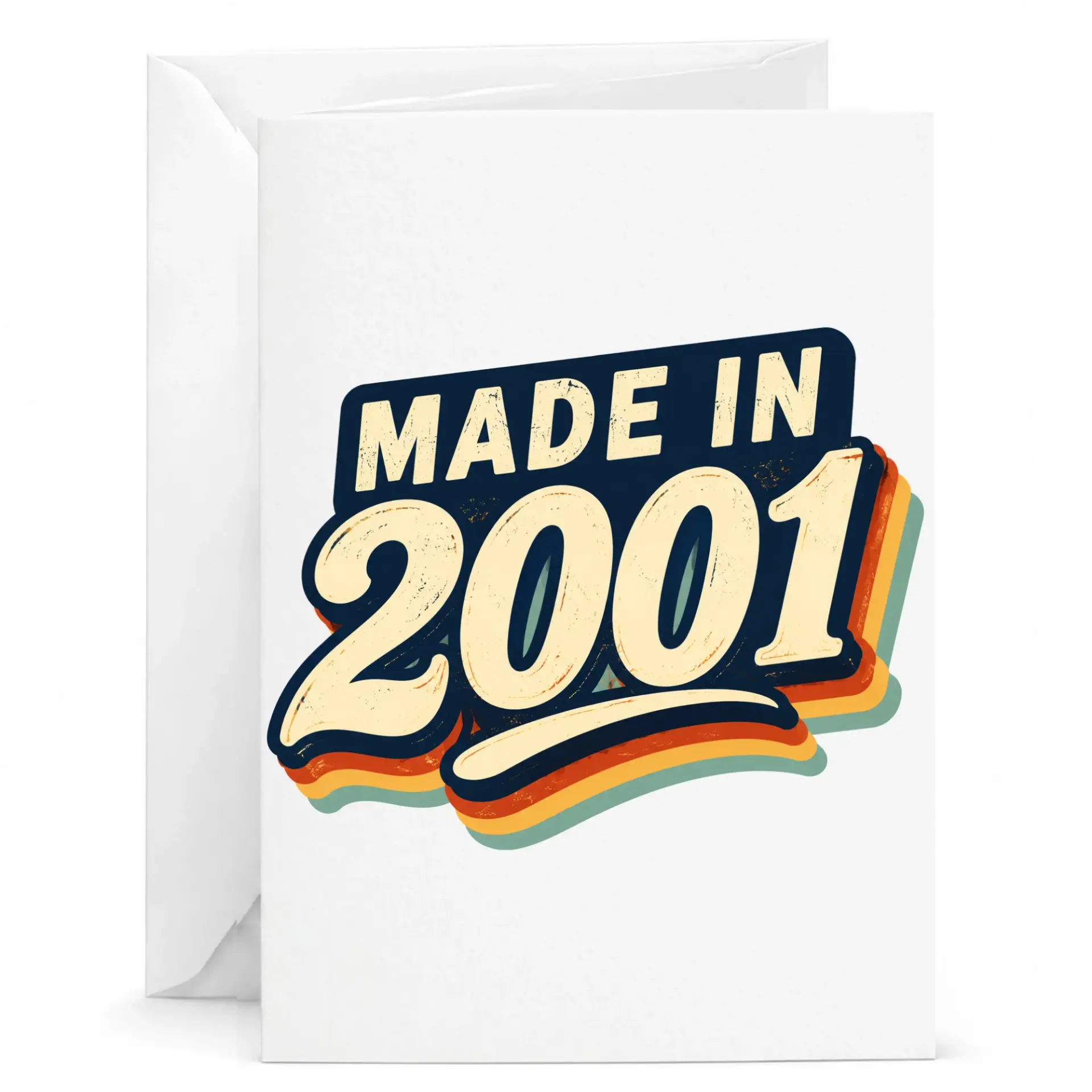 Birthday Greeting Card Made in 2001 Vintage Style Graphic Print 5x7 Folded Note Card with Matching White Envelope