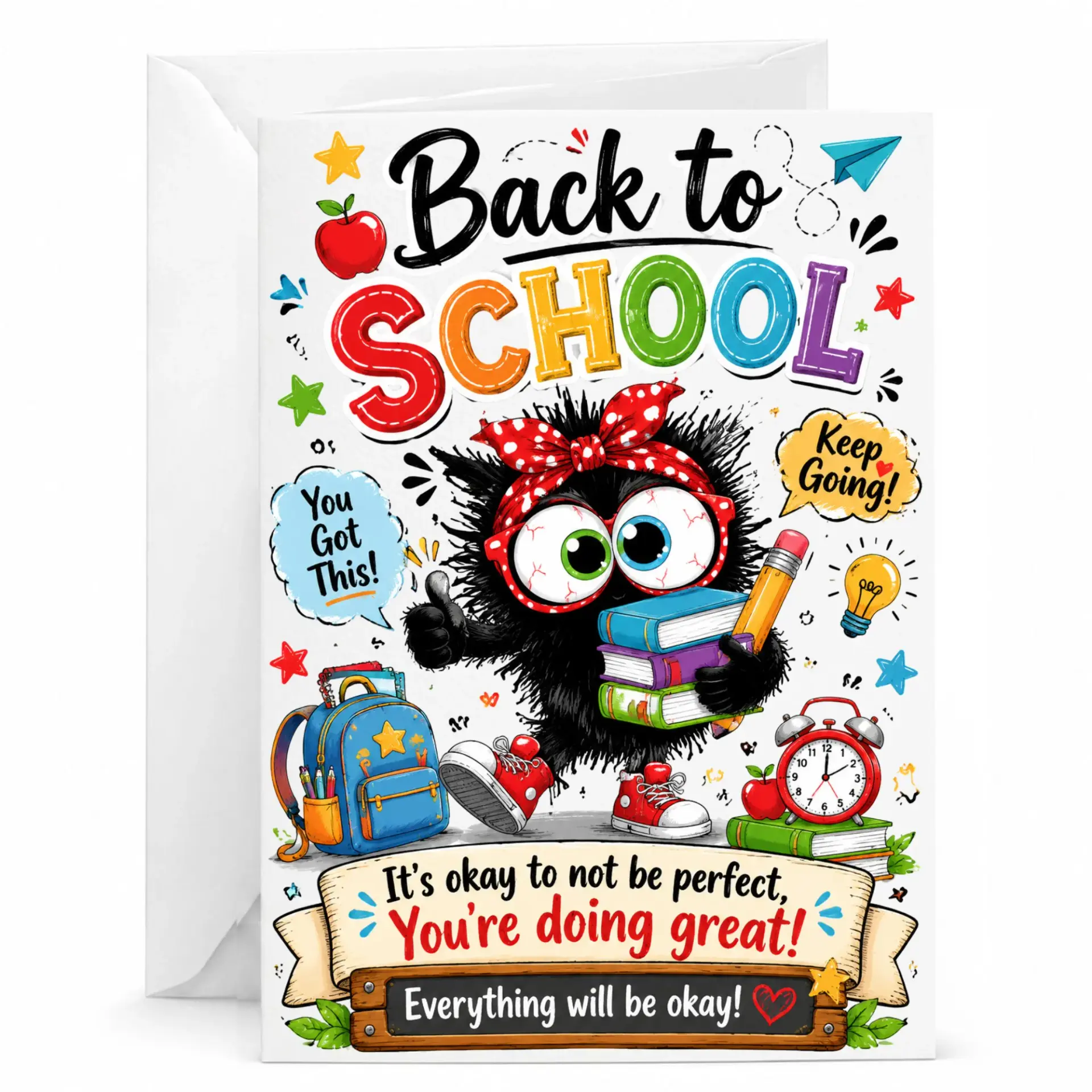 Funny Encouragement Greeting Card for Stress Relief Cute Monster Design with Motivational Loved Ones