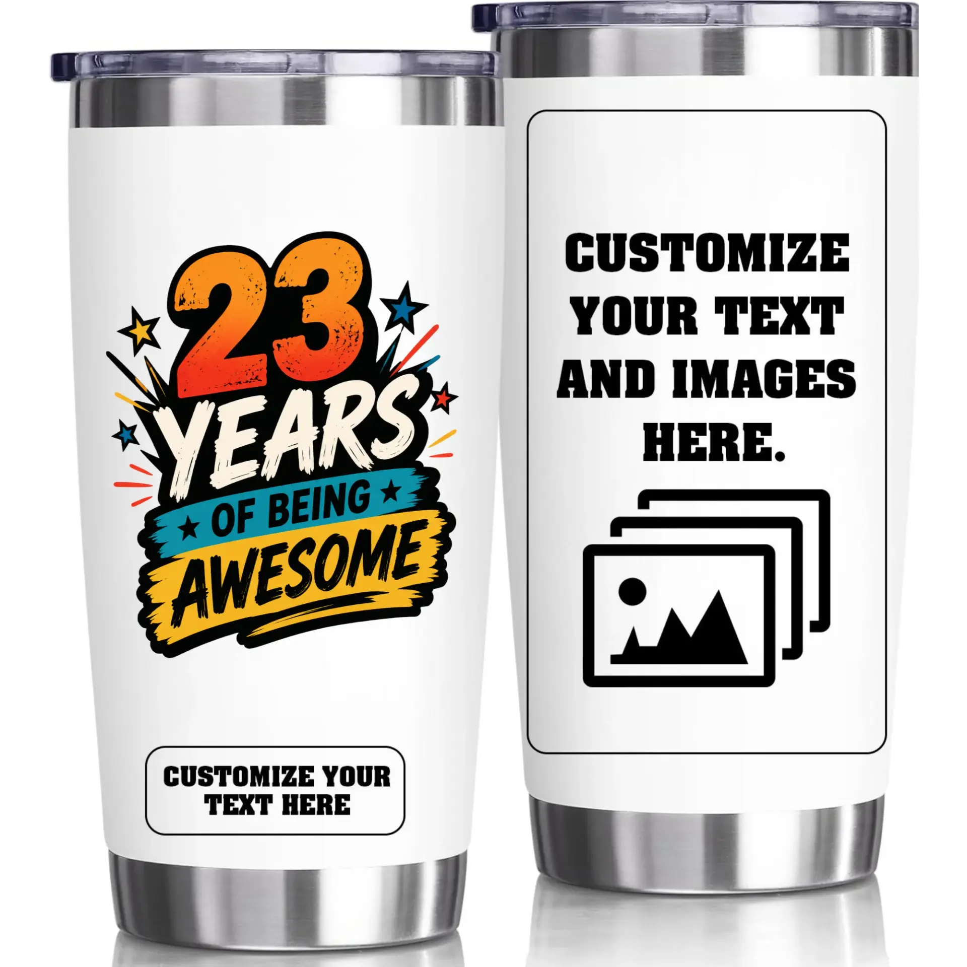 Stainless Steel Tumbler 20oz Double Wall Vacuum Insulated Cup with Custom Birthday Design for Hot and Cold Drinks