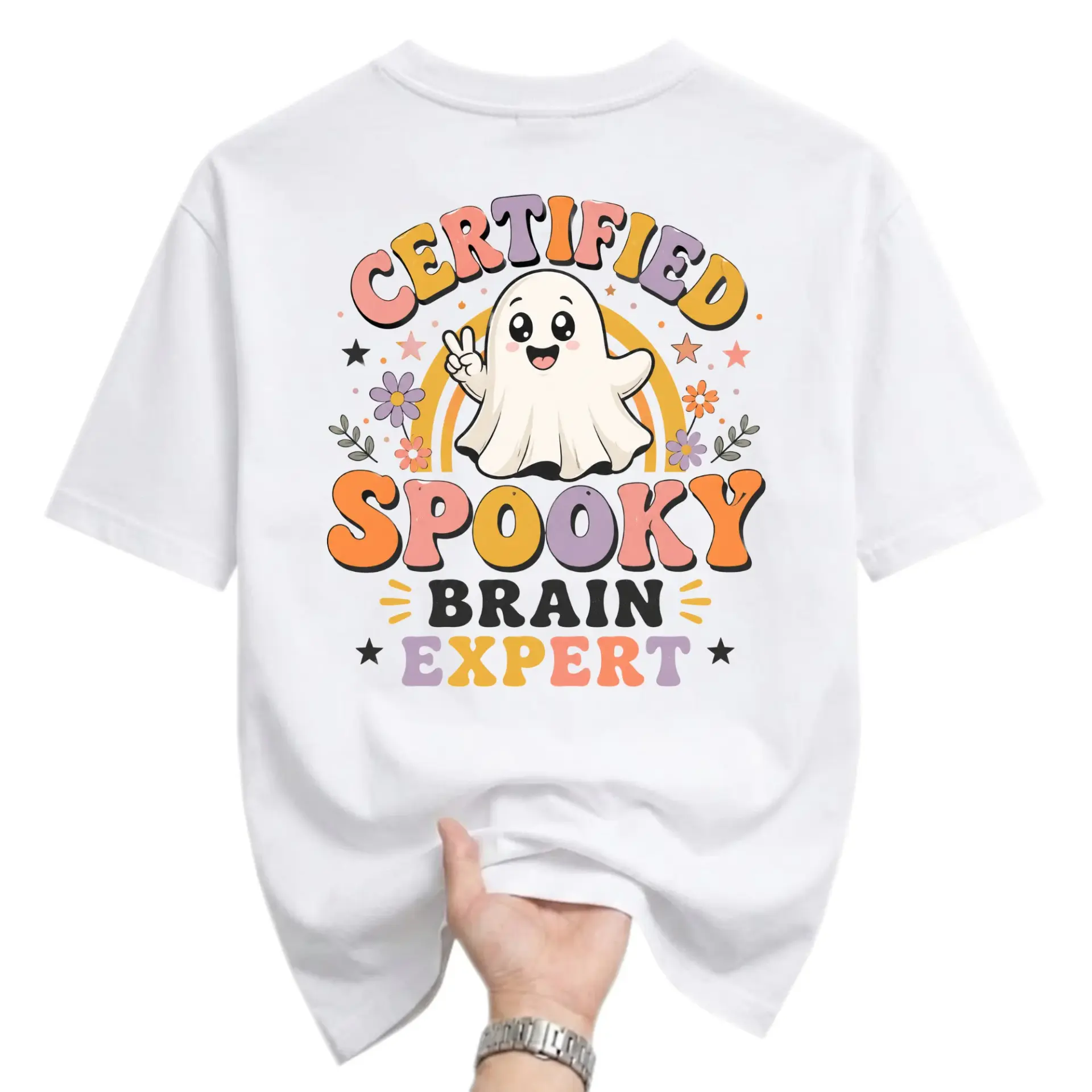 Funny Shirt Certified Spooky Brain Expert Ghost Graphic Tee Retro Aesthetic Unisex Crew Neck Casual Cotton Top