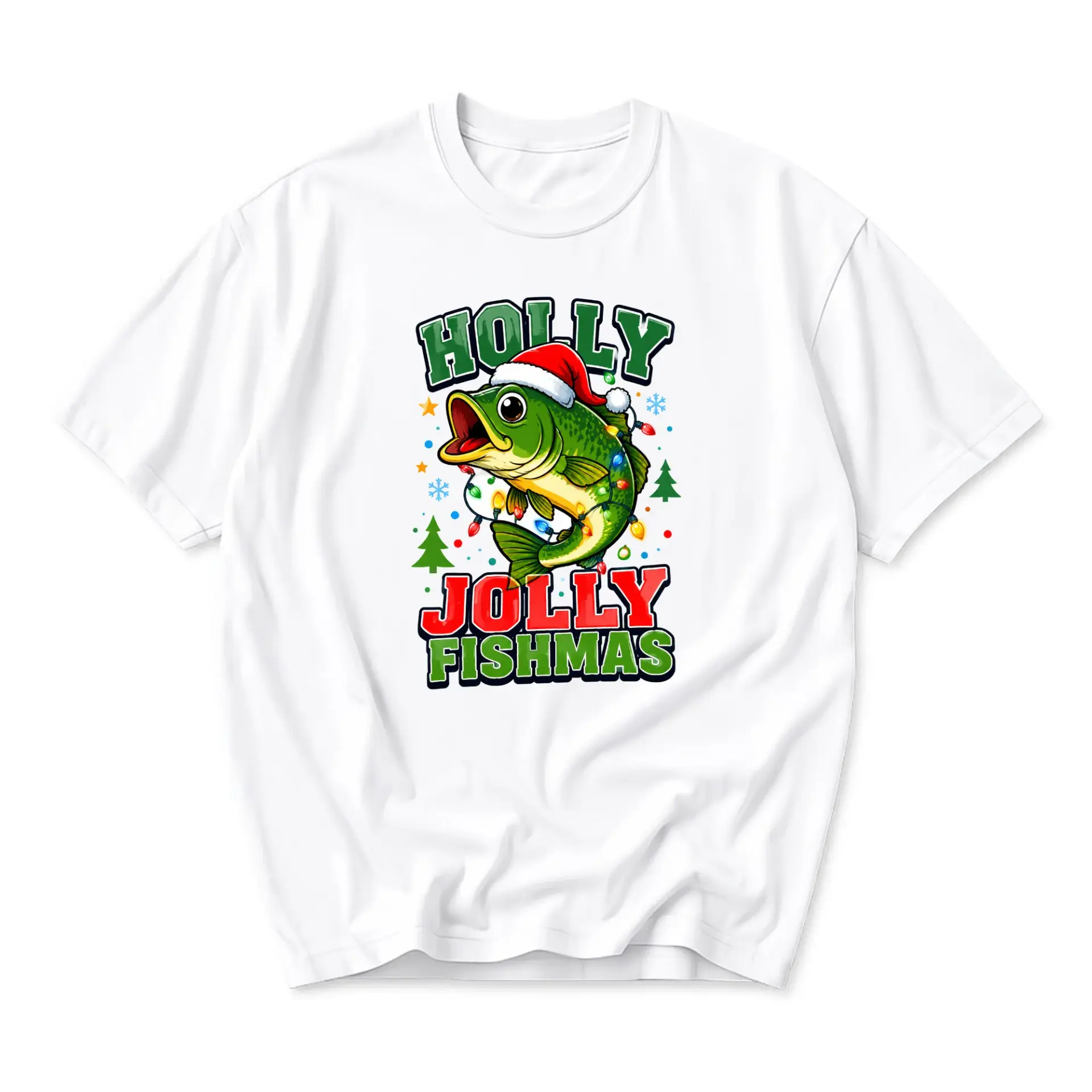 Funny Shirt Fishmas Graphic Tee Unisex Crew Neck Short Sleeve Cotton Blend