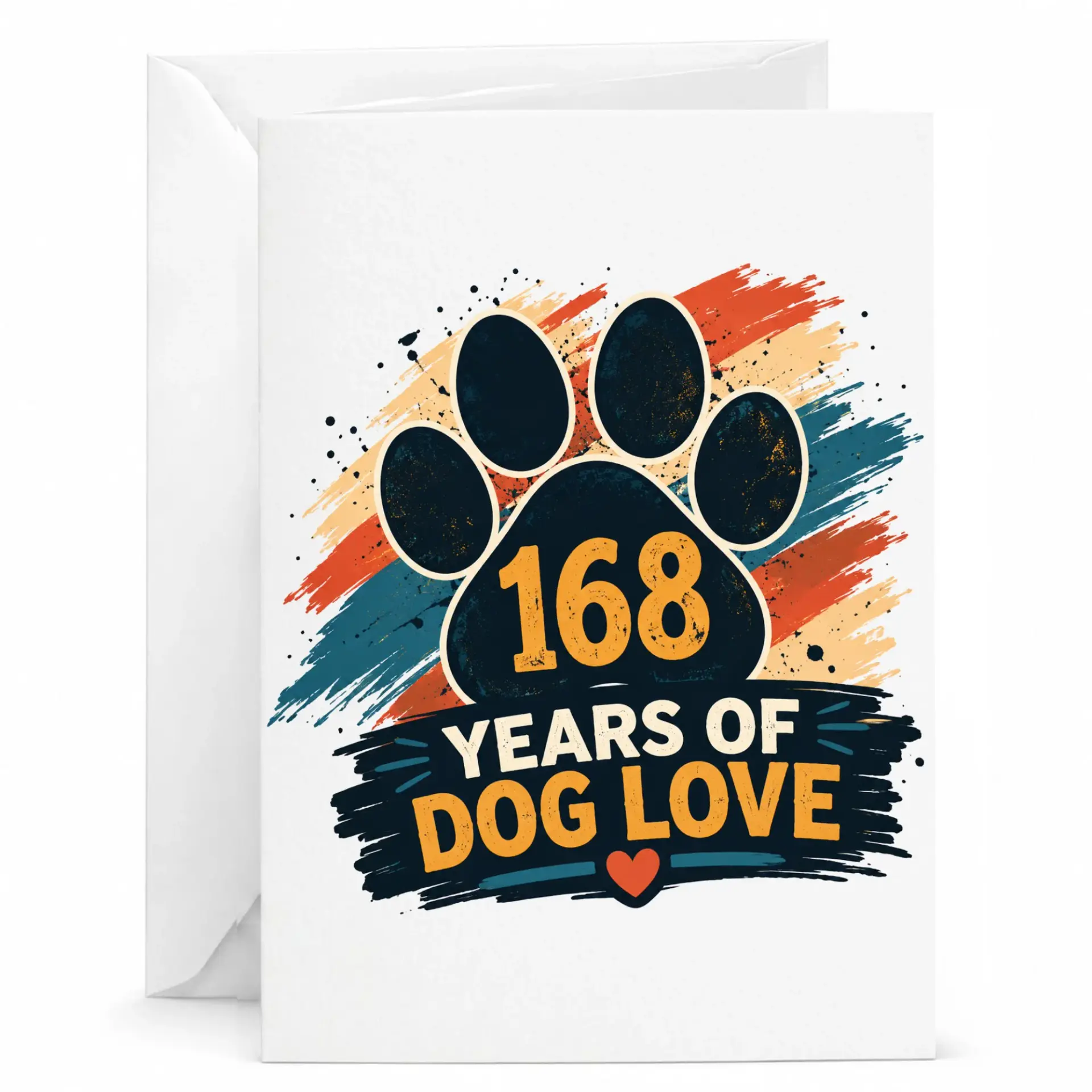 Greeting Card 168 Years of Dog Love Vintage Style Paw Print Design for Pet Owners and Animal Lovers Blank Greeting Note