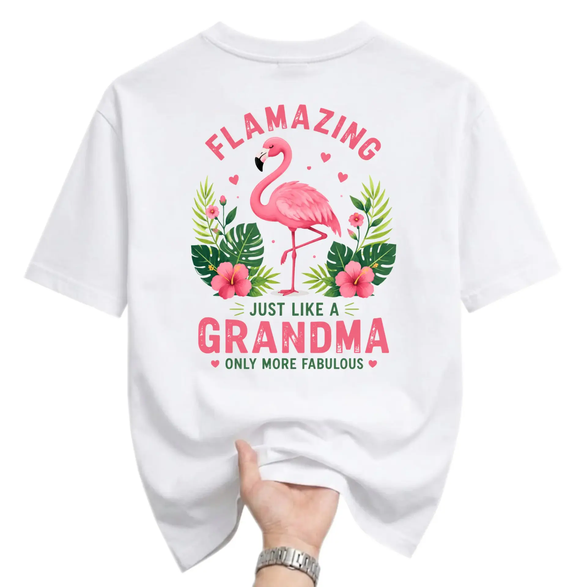 Funny Shirt for Grandma Flamazing Flamingo Graphic Tee Cute Tropical Floral Unisex Casual Crew Neck Apparel White