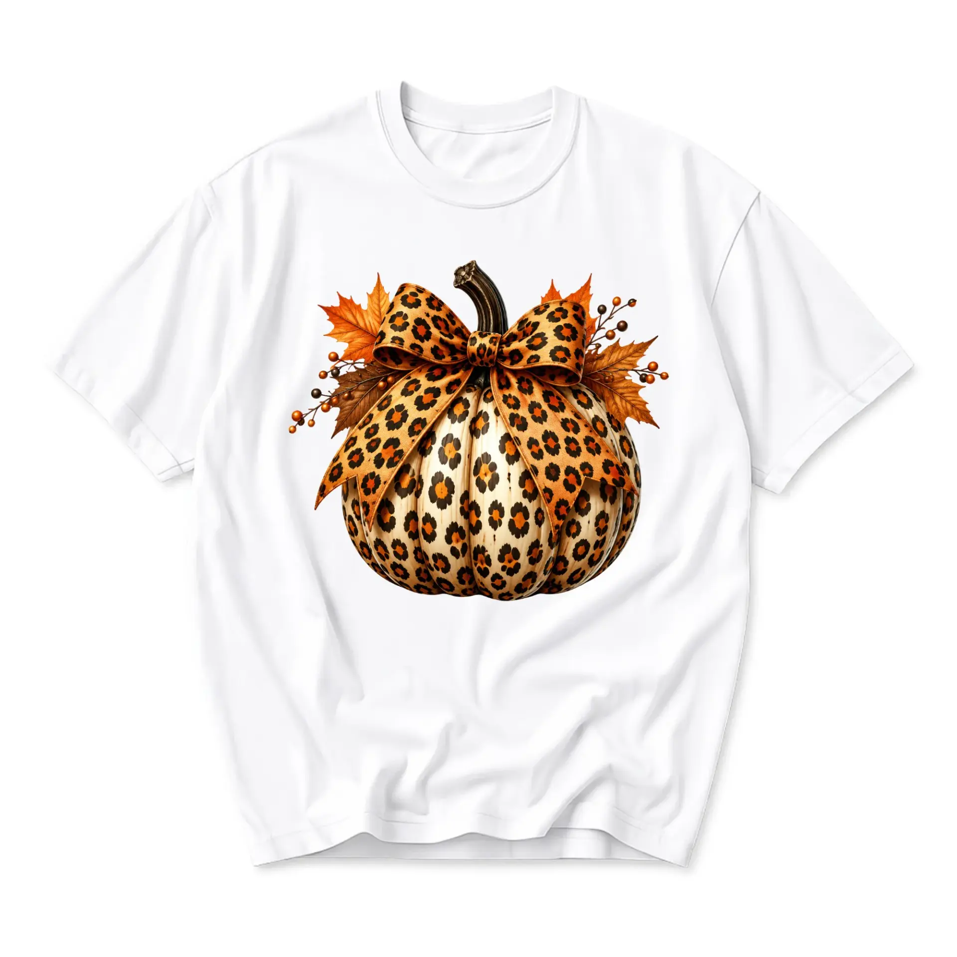 Graphic Tee Unisex Pumpkin Leopard Print T-Shirt Fall Seasonal Casual Short Sleeve Crew Neck Cotton Blend Shirt
