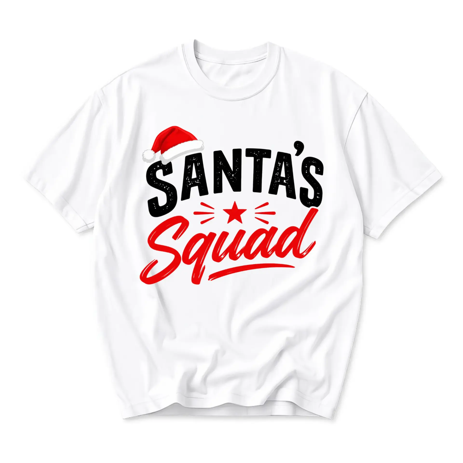 Graphic Tee Santa's Squad Holiday Season Unisex Crew Neck T-Shirt for Casual Winter Outfits and Festive Celebrations
