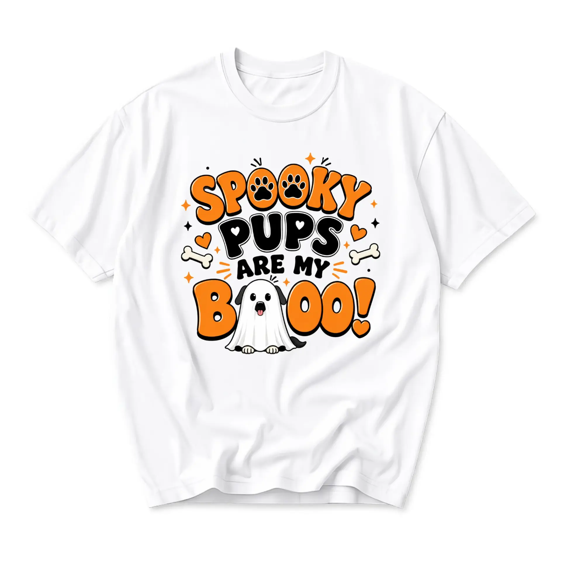 Funny Shirt Spooky Pups Are My Boo Dog Halloween Graphic Printed Unisex Casual Crew Neck Soft Cotton Blend T-Shirt