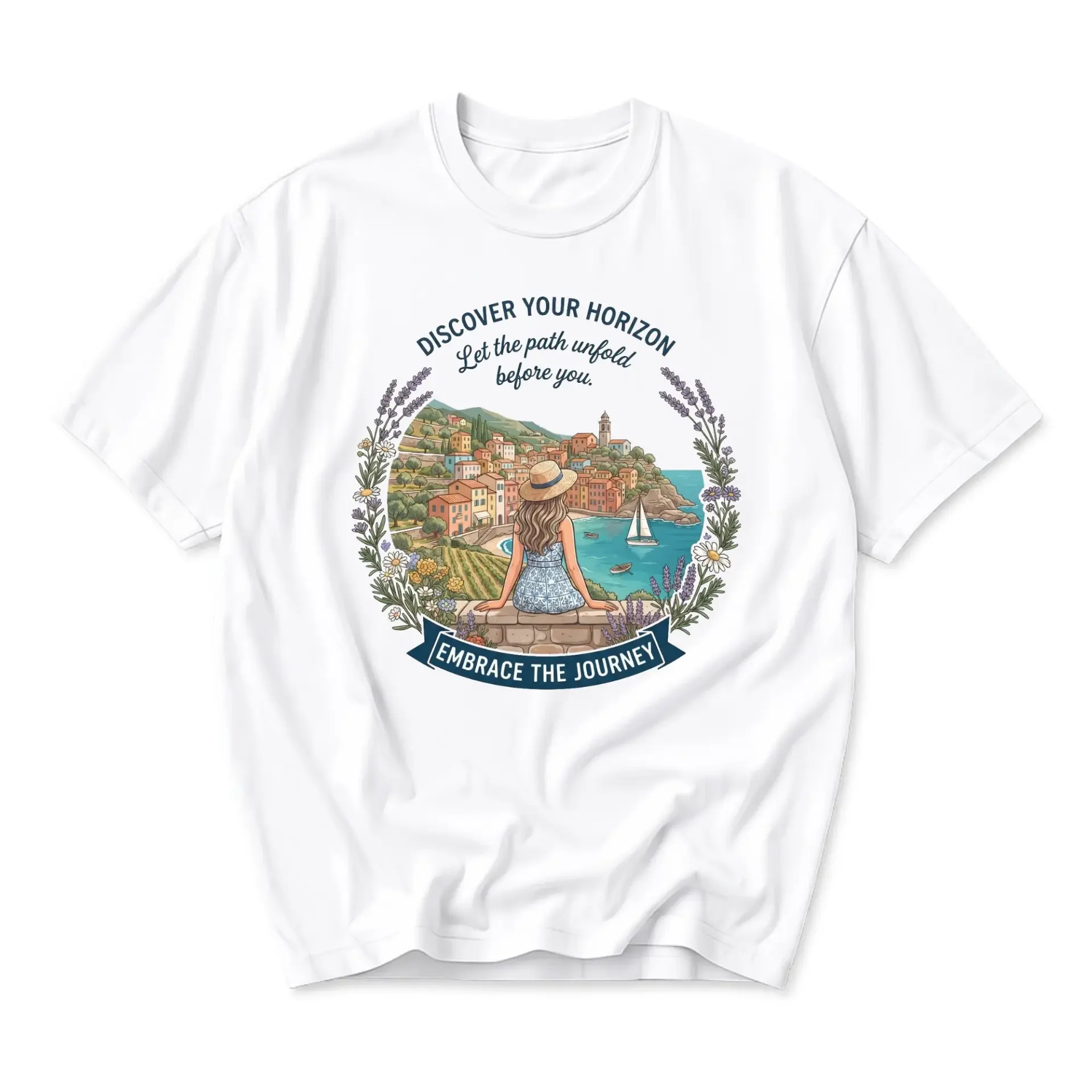 Graphic Tee Discover Your Horizon Travel Art T-Shirt Unisex Crew Neck Shirt for Casual Wear and Everyday Style