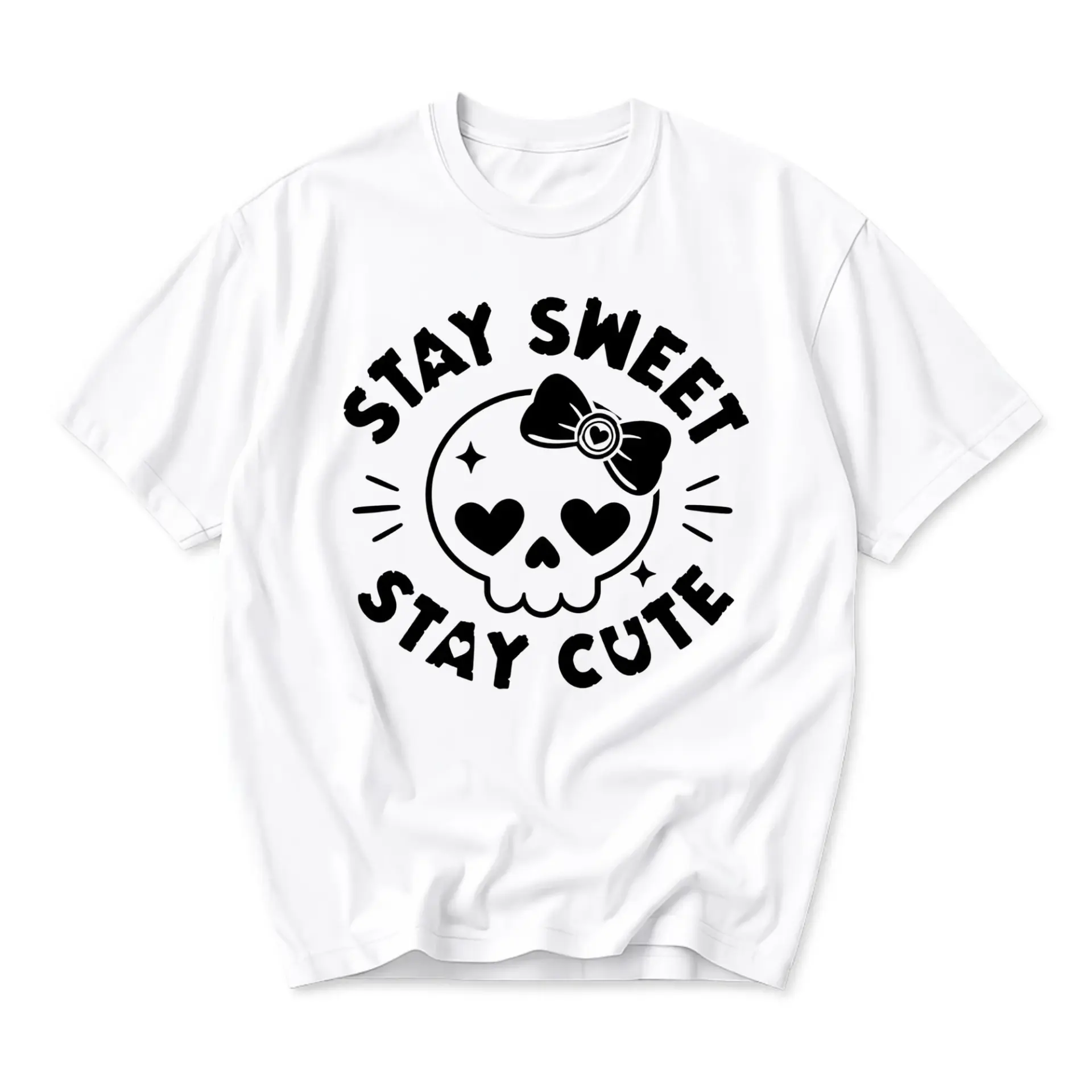Graphic Tee Stay Sweet Stay Cute Skull T-Shirt Unisex Crew Neck Casual Everyday Top for Women and Men