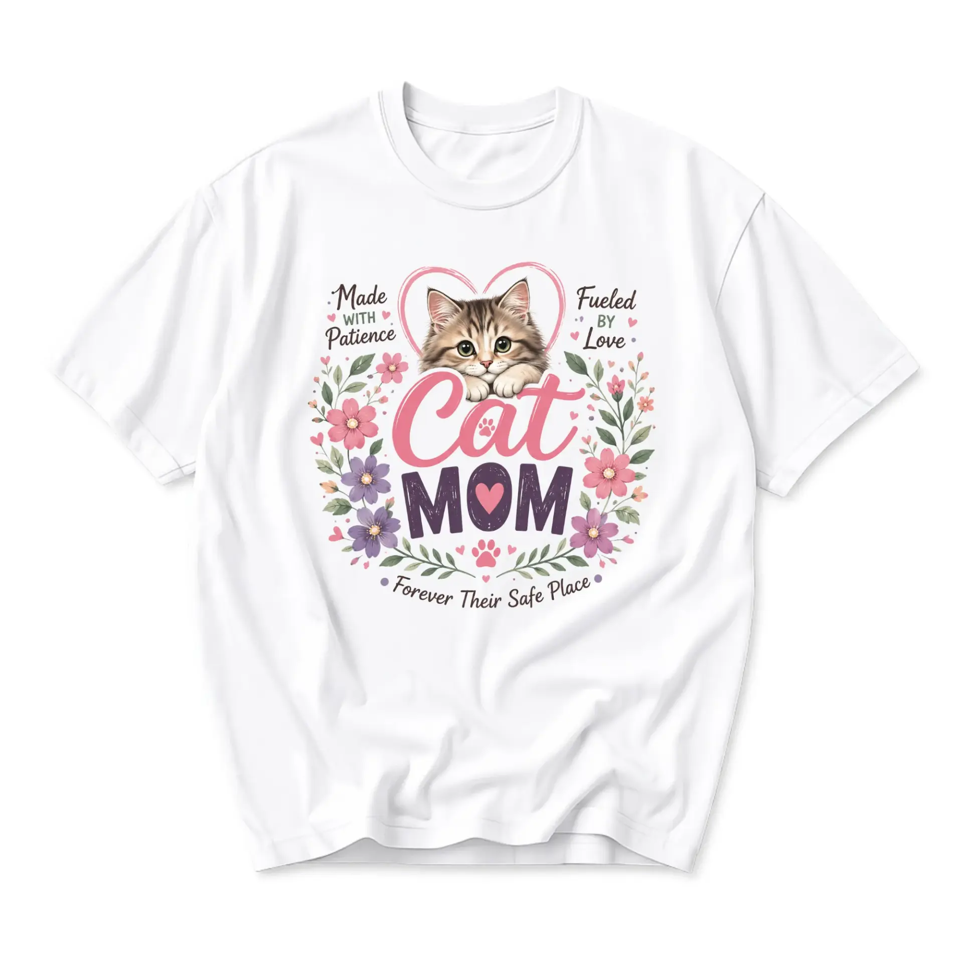 T-shirt Cat Mom Graphic Tee Floral Kitten Design Artistic Apparel for Pet Lovers Comfortable Casual Unisex Crewneck