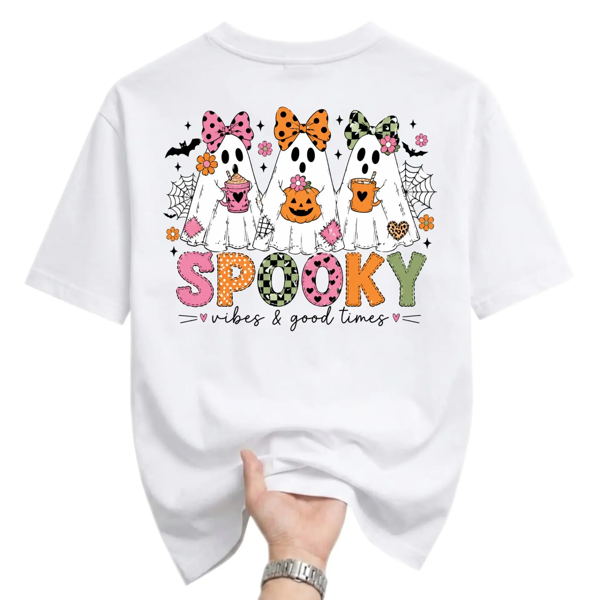 Graphic Tee Spooky Vibes and Good Times Halloween Shirt Casual Unisex Crewneck Autumn Fall Graphic Printed Cotton Top
