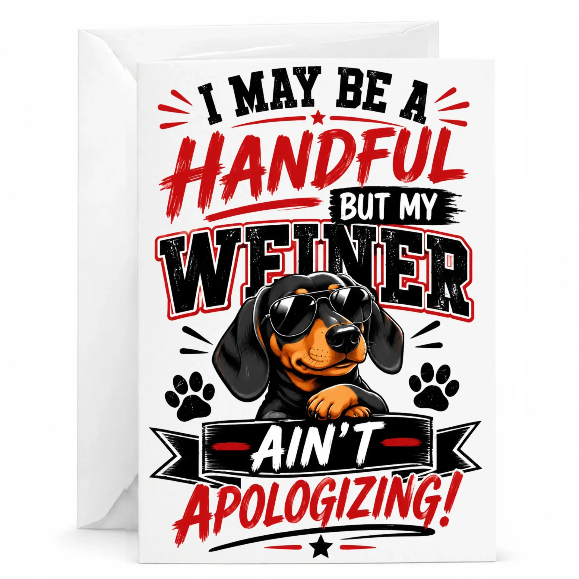 Funny Dog Greeting Card for Pet Lovers Dachshund Pun Design with Sunglasses Illustration 5x7 Inches Folded Note
