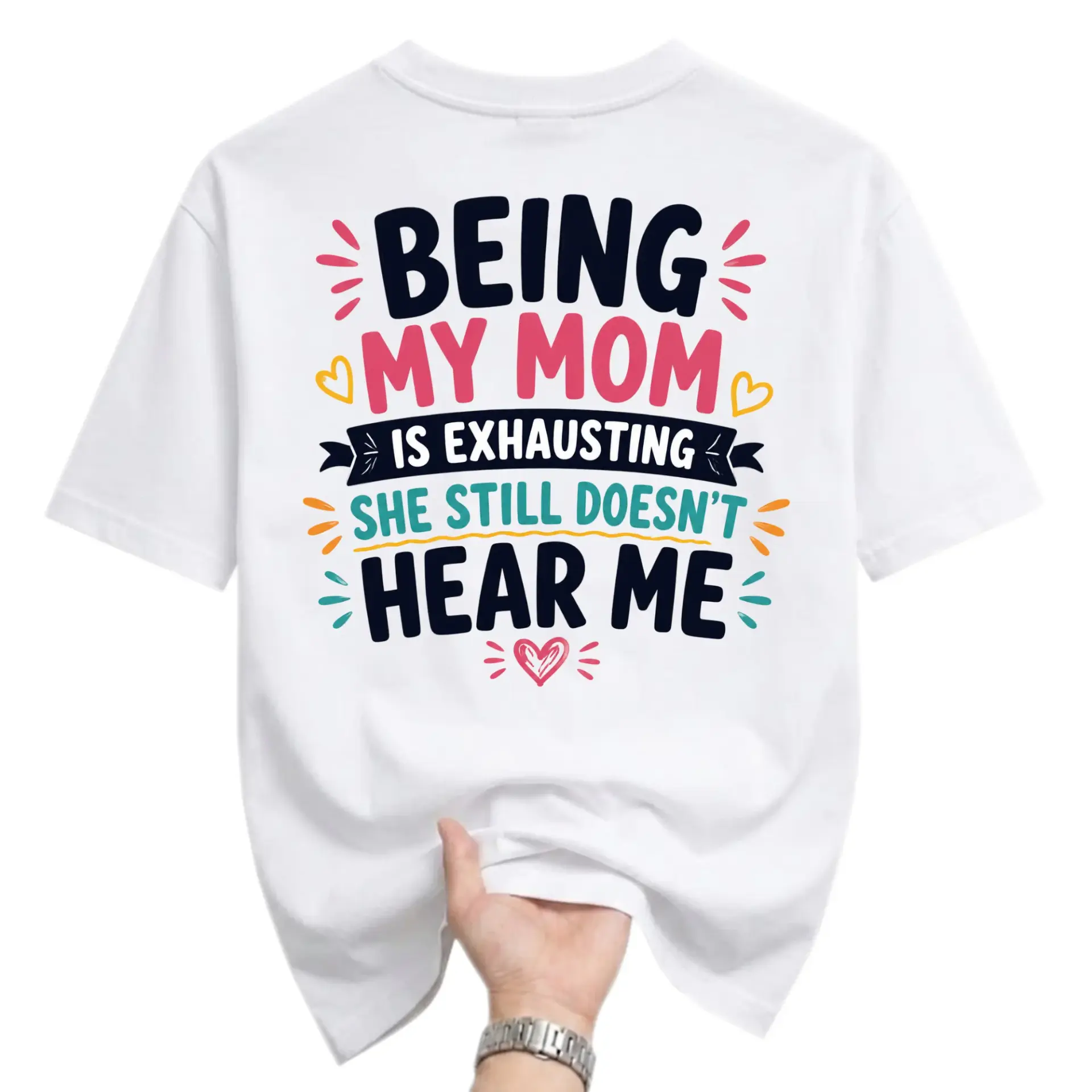 Funny Shirt Being My Mom Is Exhausting Graphic Tee Casual Cotton Blend Short Sleeve Crew Neck Unisex Apparel White