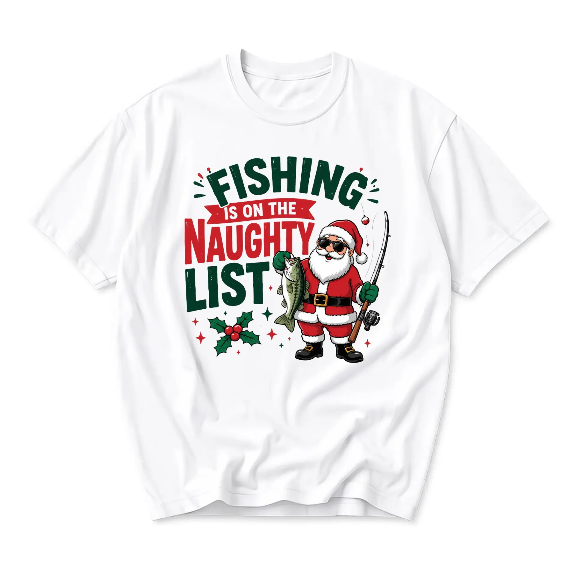 Funny Shirt Fishing Is on Graphic Tee Christmas Holiday Season Unisex Casual Cotton Crew Neck Top