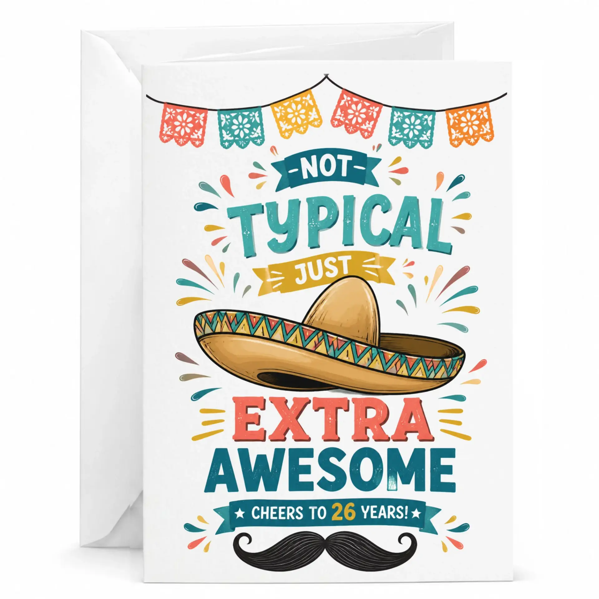 Funny Birthday Card for 26th Birthday Celebration, Festive Fiesta Theme Greeting Card with Sombrero Design for Friend