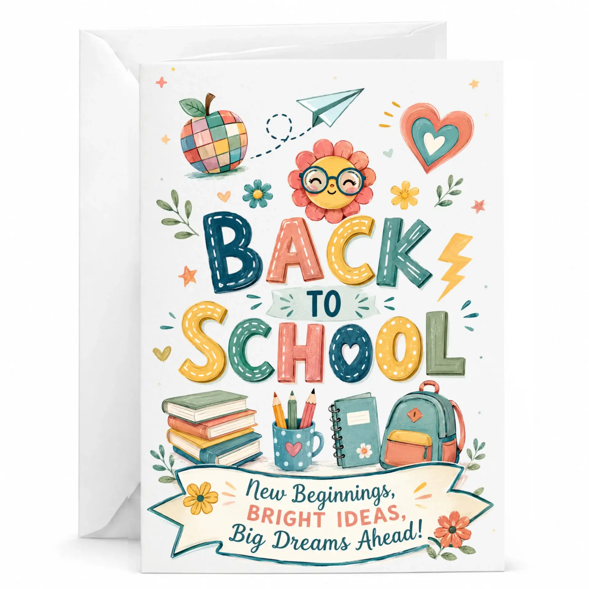 Back to School Greeting Card with Envelope Cheerful Educational Illustration Design for Academic and