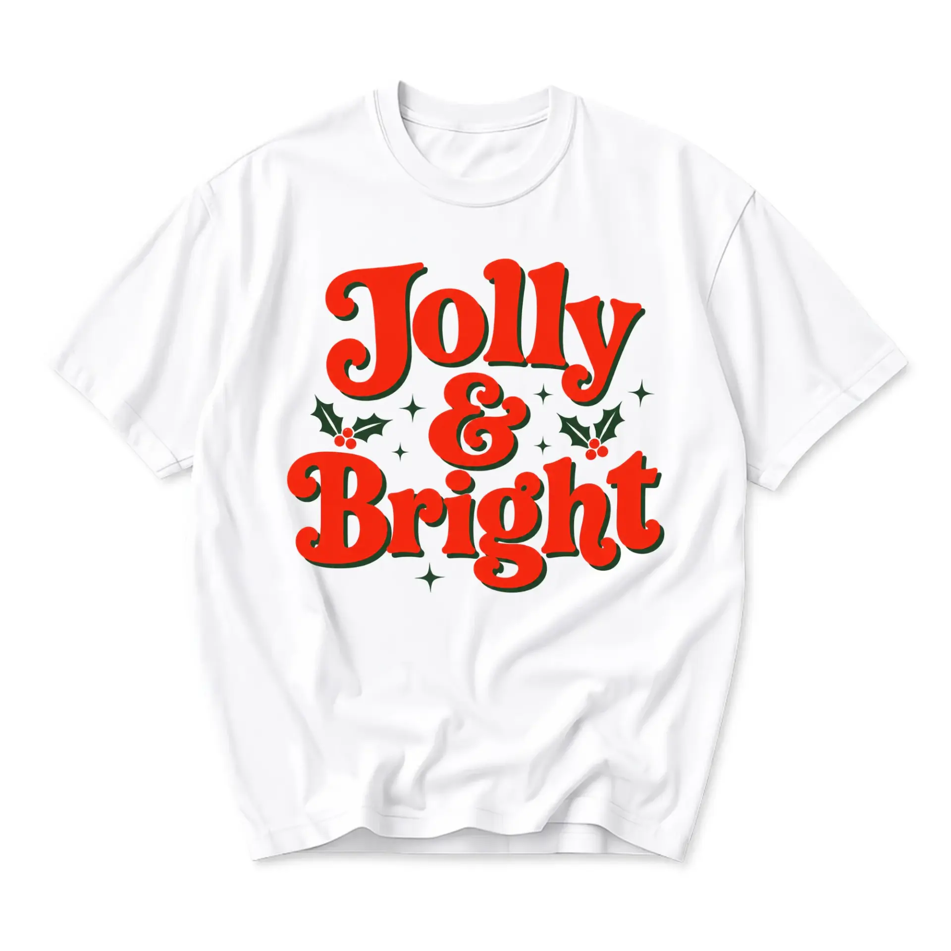 Graphic Tee Jolly and Bright Red Holiday Text Festive Unisex Crew Neck Casual Everyday Short Sleeve Cotton Shirt