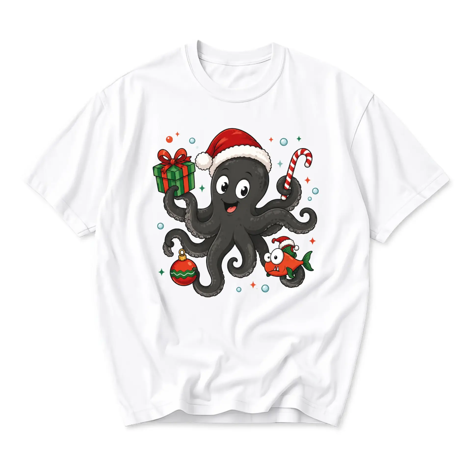 Graphic Tee Christmas T-Shirt Funny Holiday Ocean Illustration Short Sleeve