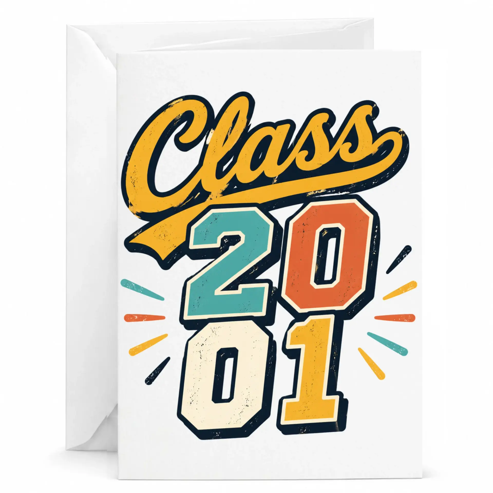 Greeting Card Class 2001 Vintage Retro Graduation Celebration Stationary for Milestone Achievement and Nostalgia