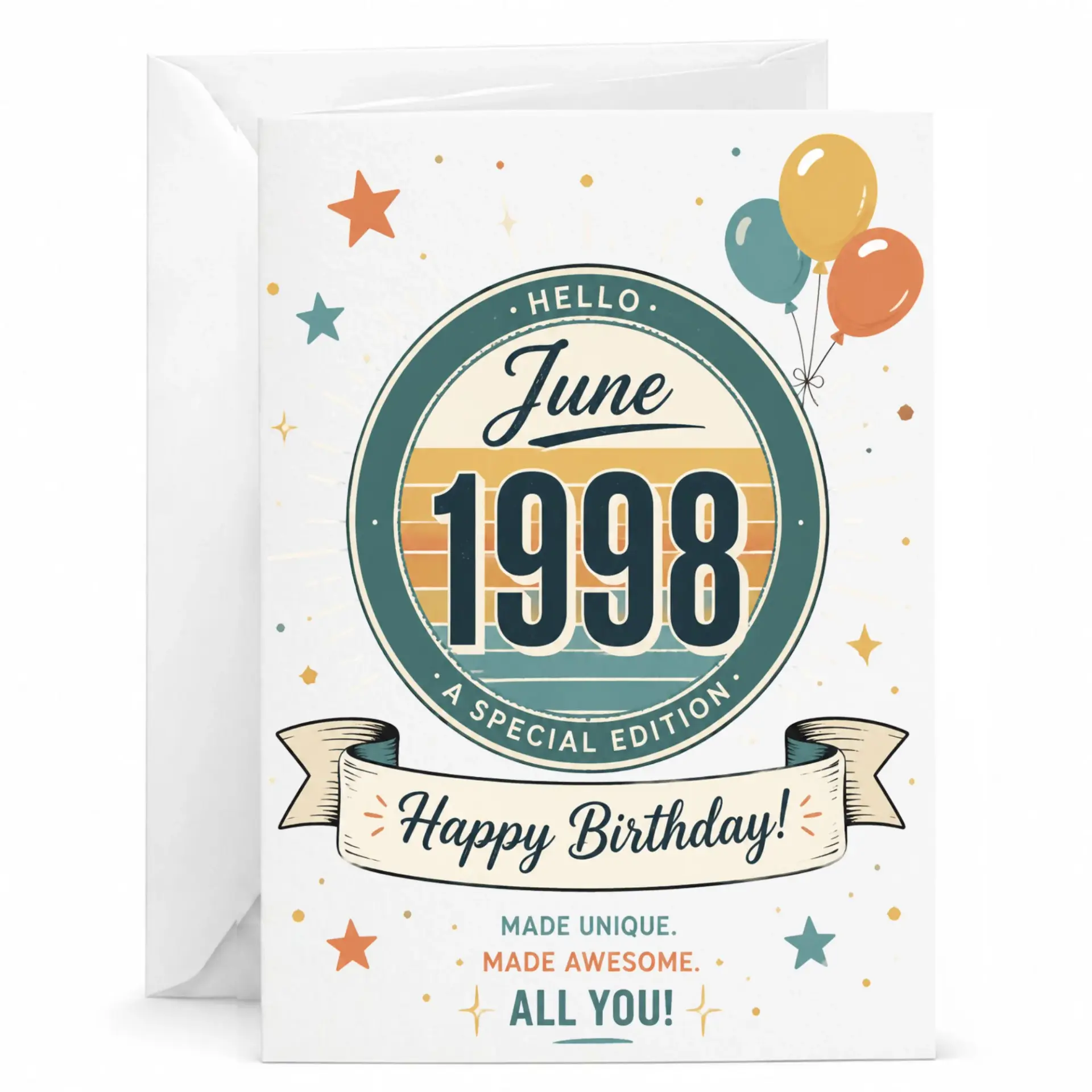 Birthday Card Hello June 1998 Special Edition Vintage Style Greeting Card for Milestone Celebration and Anniversary