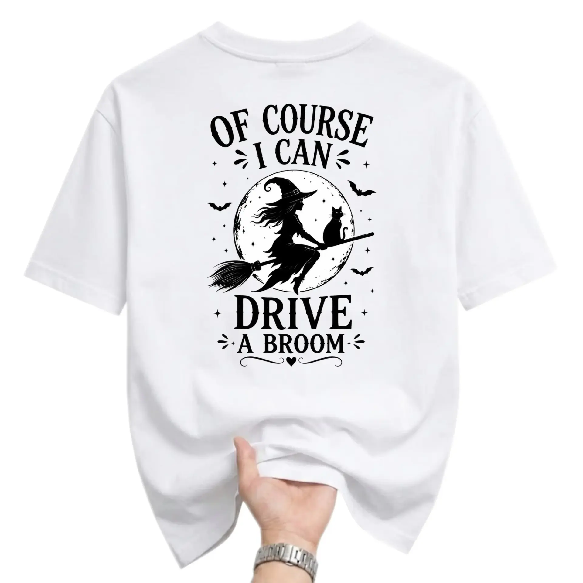 Funny Shirt of Course I Can Drive a Broom Witch Graphic Tee Casual Short Sleeve Unisex Cotton Blend Crew Neck Apparel
