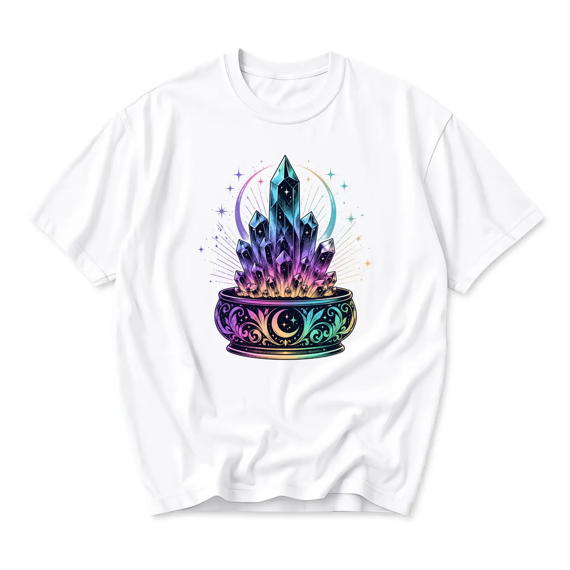 Graphic Tee Celestial Crystal Cluster Illustration Unisex Cotton Blend Short Sleeve Casual Crew Neck Apparel Shirt