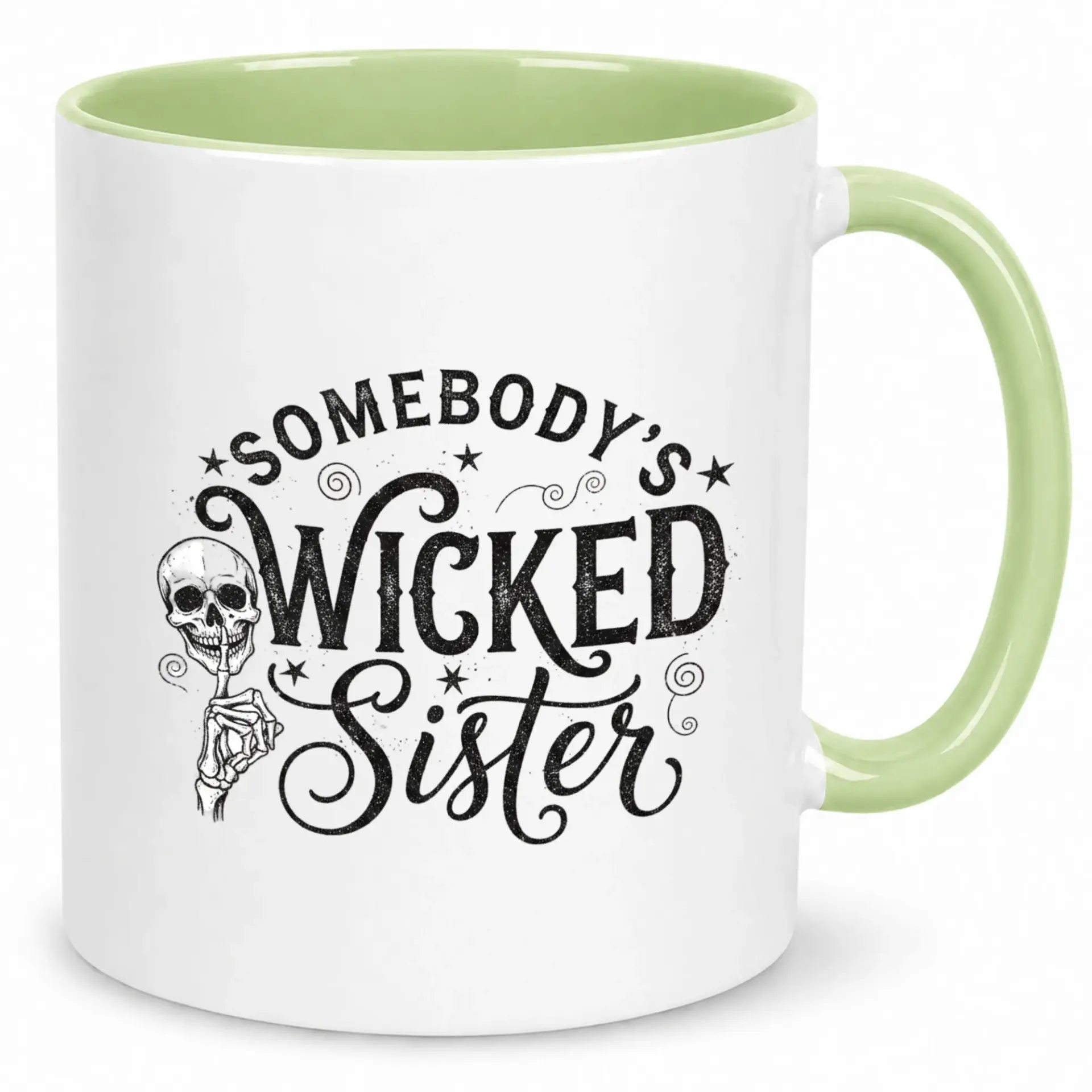 Funny Coffee Mug for Sister Wicked Skull Design Ceramic Cup Unique Sibling Gift Women 11oz or 15oz Drinkware