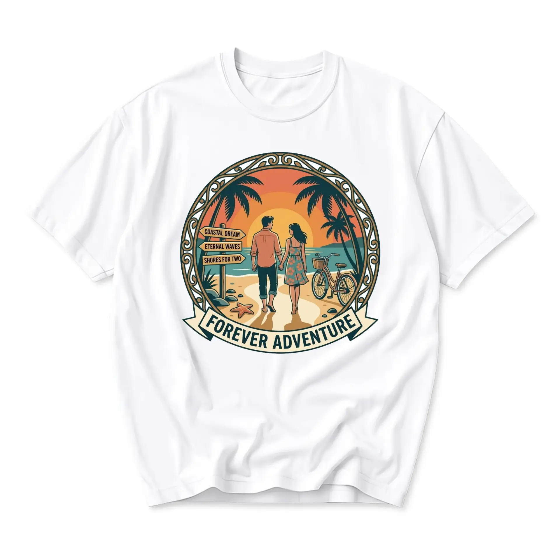 Graphic Tee Coastal Dream Forever Adventure Shirt Unisex Crew Neck Summer Beach Themed Illustration Casual Apparel