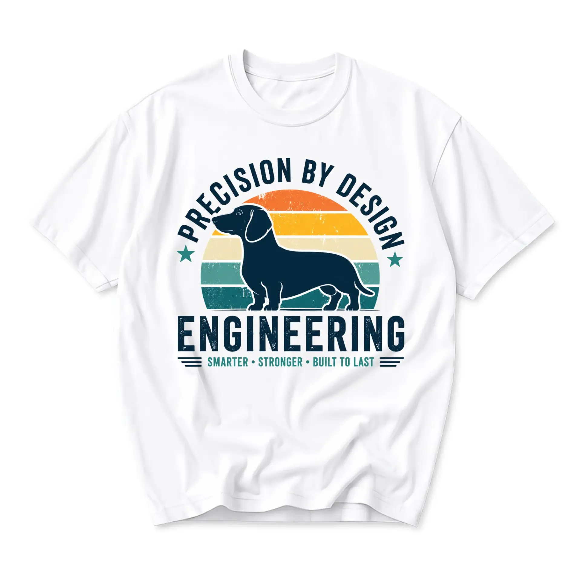 Graphic Tee Precision Engineering Dachshund Dog Retro Sunset Print Unisex