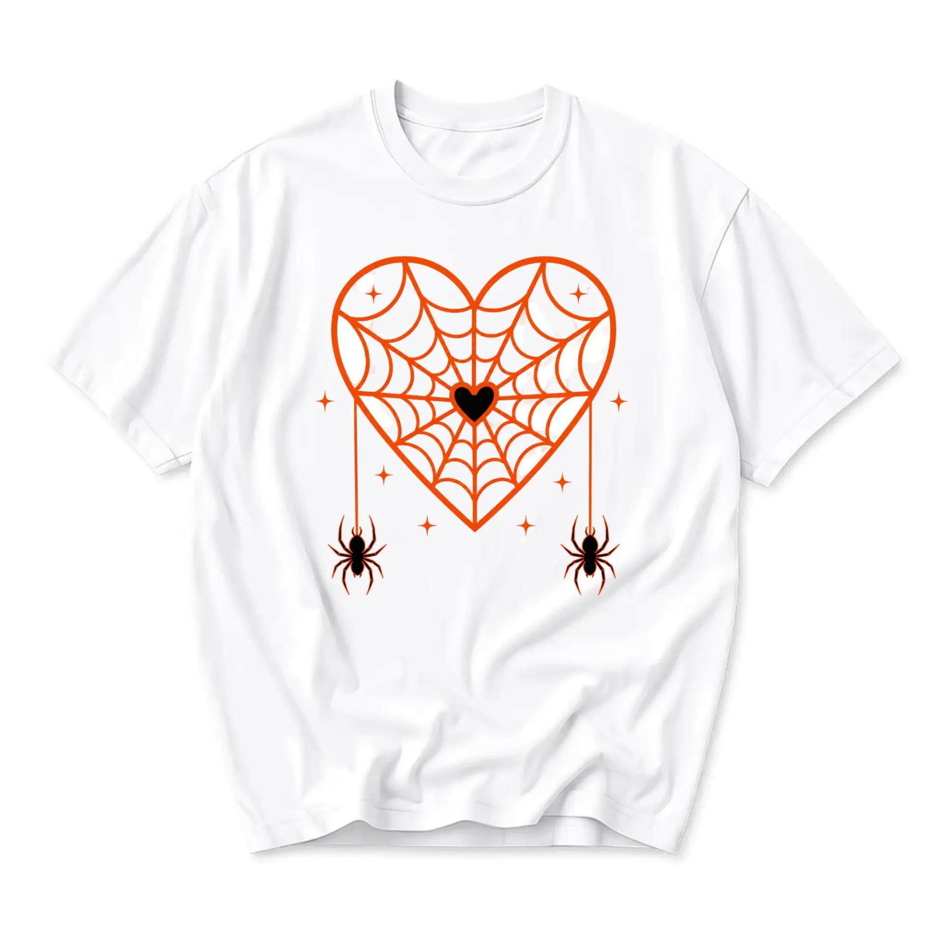Graphic Tee Unisex Heart Spider Web Design Soft Cotton Crew Neck Shirt for Casual Everyday Wear and Seasonal Style