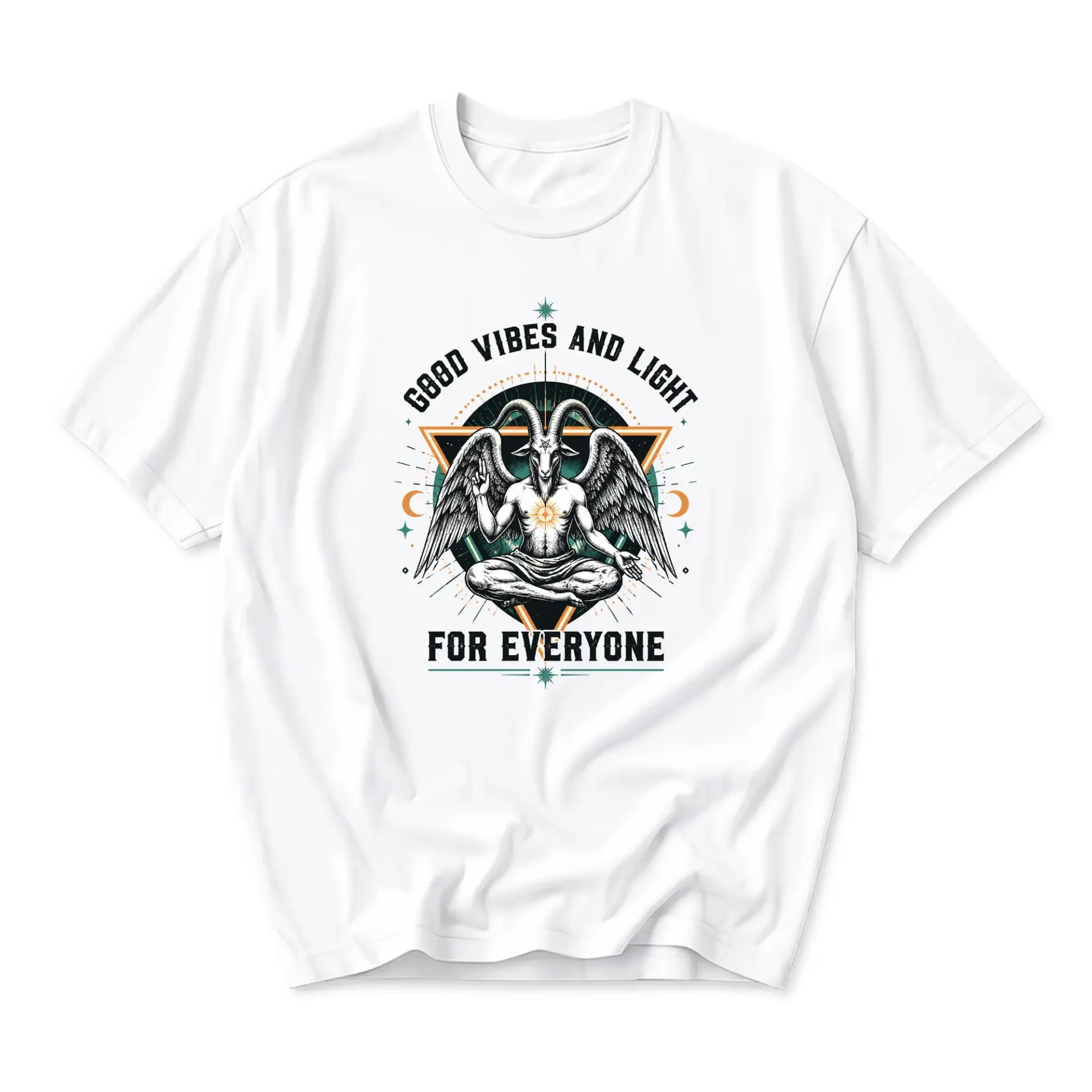 Graphic Tee Good Vibes and Light for Everyone Design Unisex Short Sleeve Crew Neck Casual Cotton Shirt White