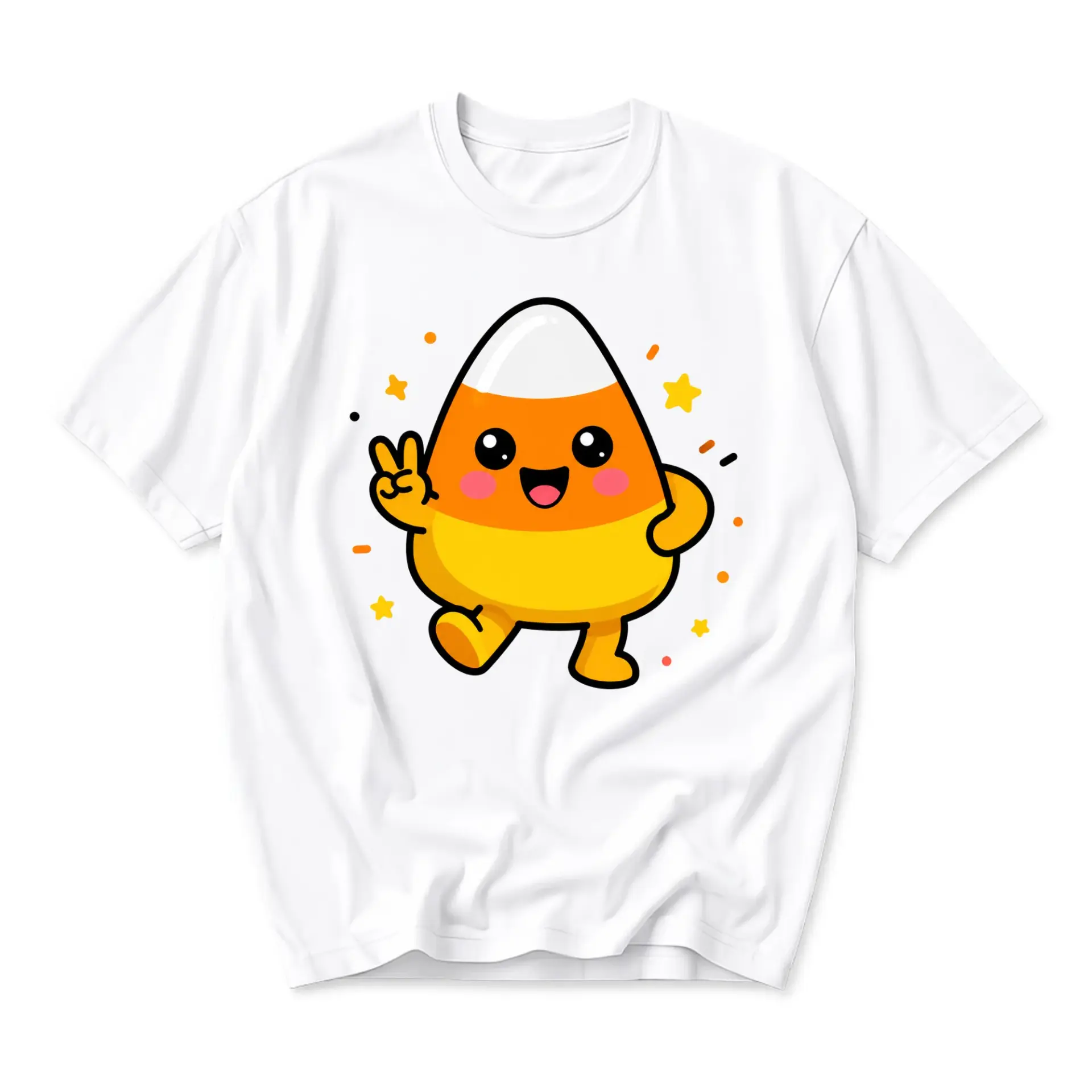 Graphic Tee Unisex Candy Corn Cartoon Print T-Shirt Soft Cotton Everyday Casual Wear Crew Neck Comfortable Apparel