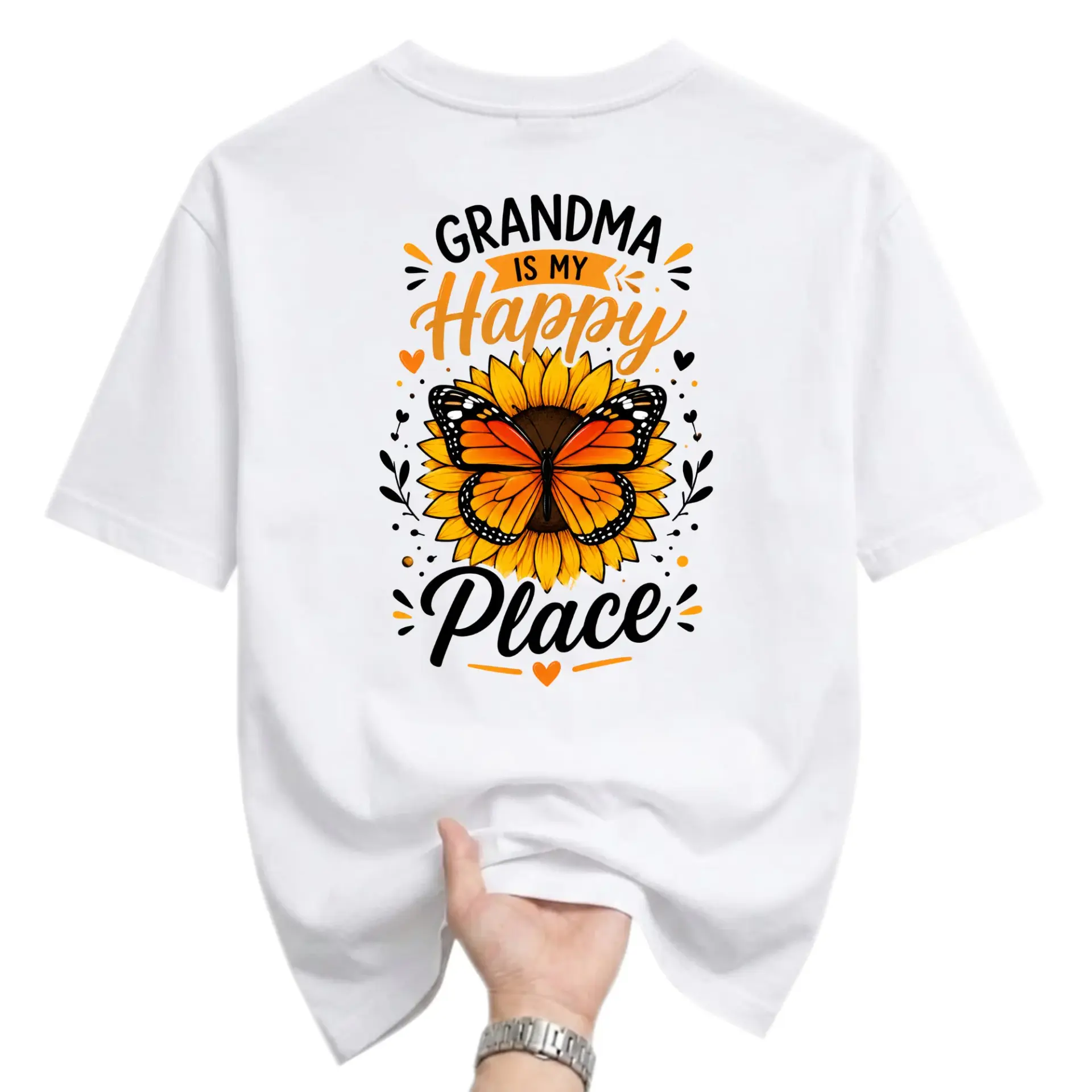 Graphic Tee Grandma Is My Sunflower Butterfly Print Unisex Cotton Crew Neck Casual Short Sleeve Shirt
