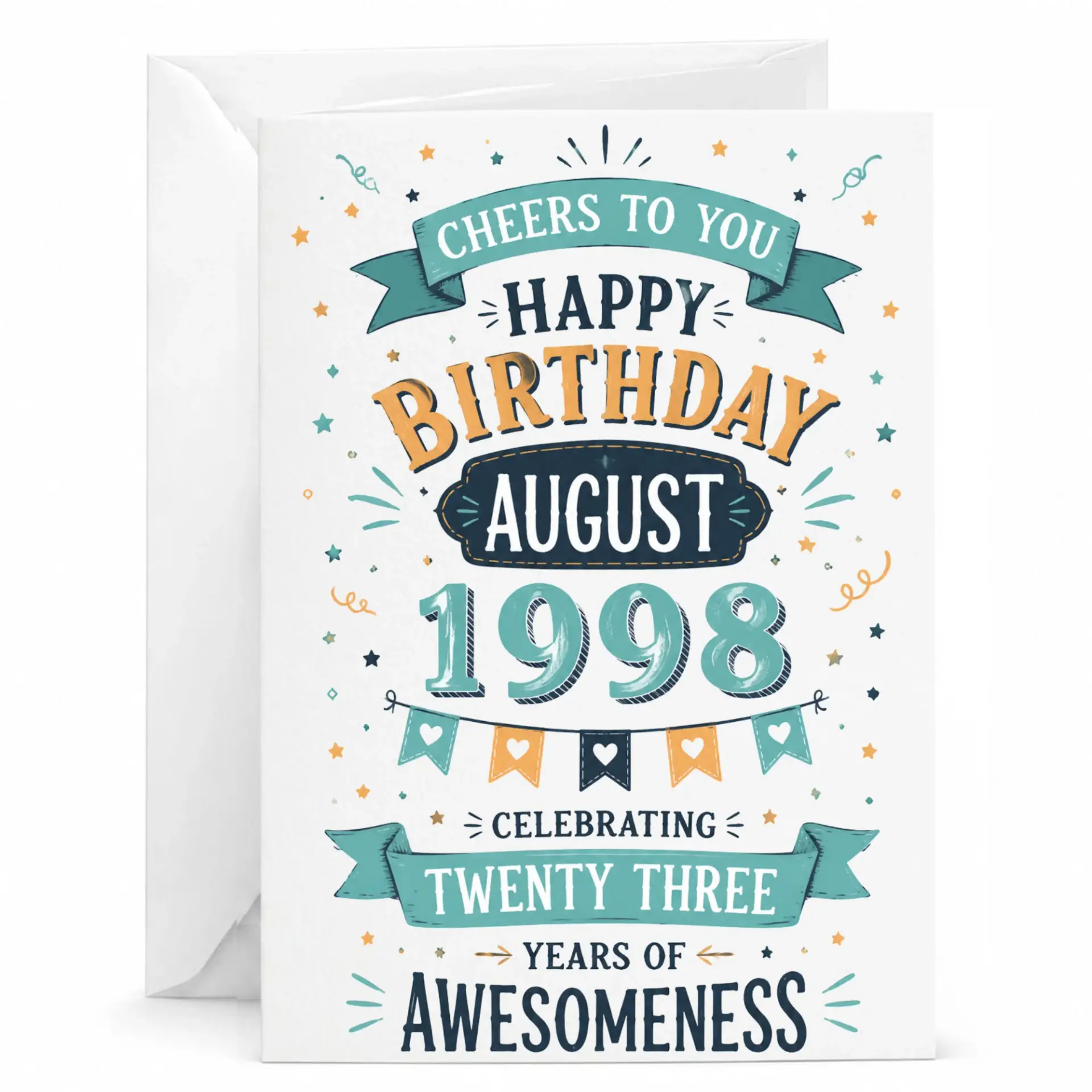 Birthday Card August 1998 Cheers to You Twenty Three Years of Awesomeness Greeting Card for Milestone Birthday Celebration