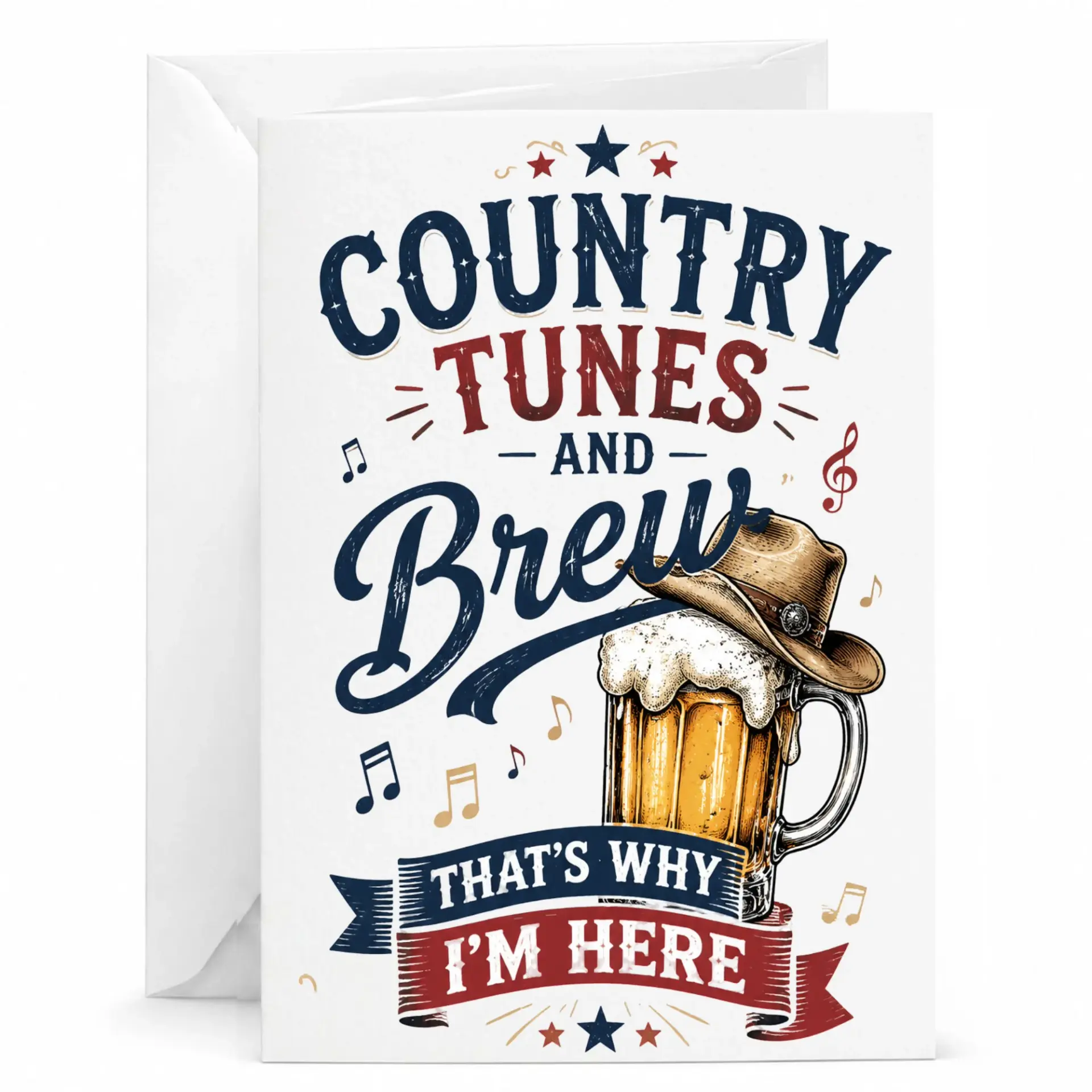 Funny Greeting Card Country Tunes and Brew Music Beer Design for Birthday Celebration and Casual Social Occasion