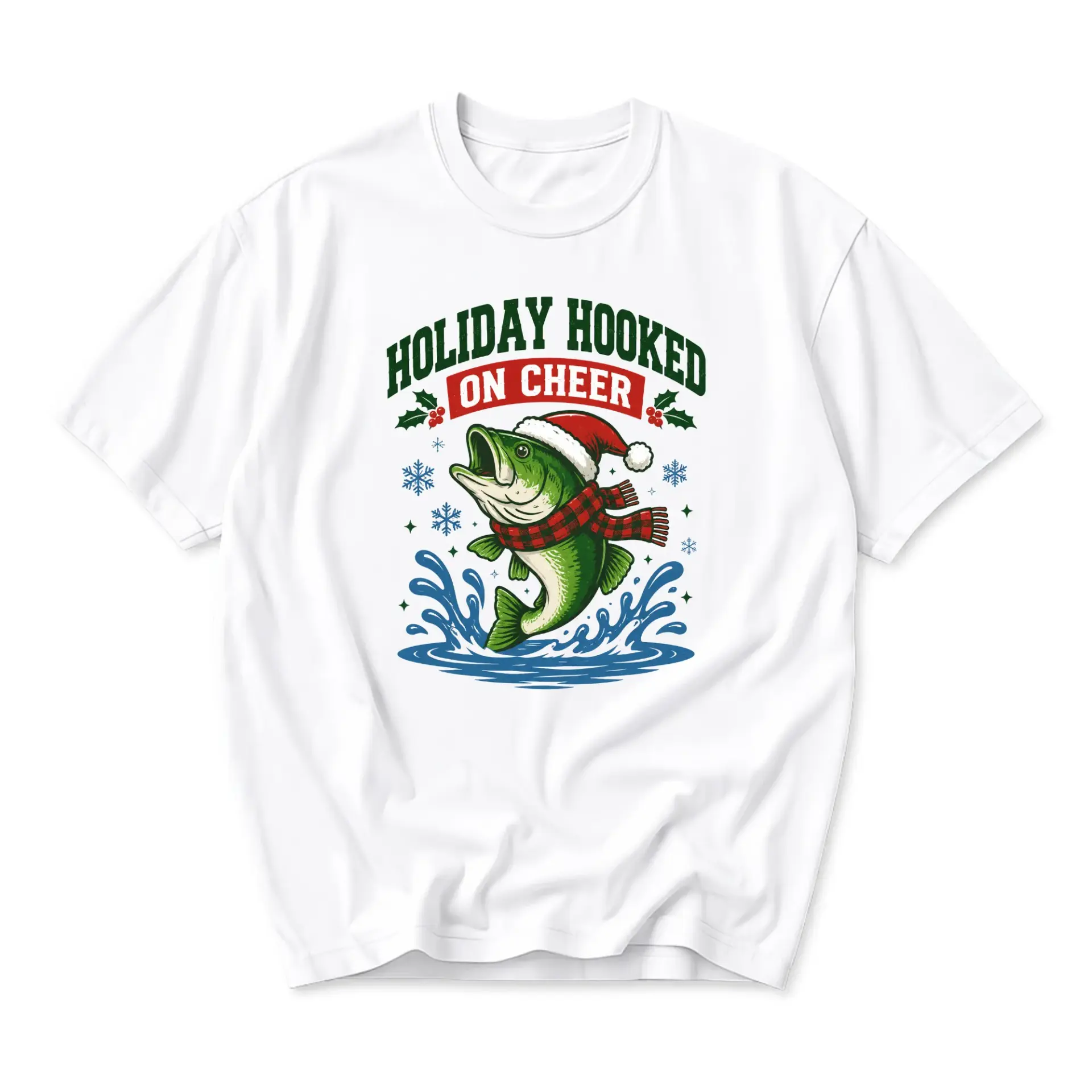 Funny Shirt Holiday on Cheer Graphic Tee Fishing Enthusiast Christmas Seasonal Unisex Casual Crew Neck Top