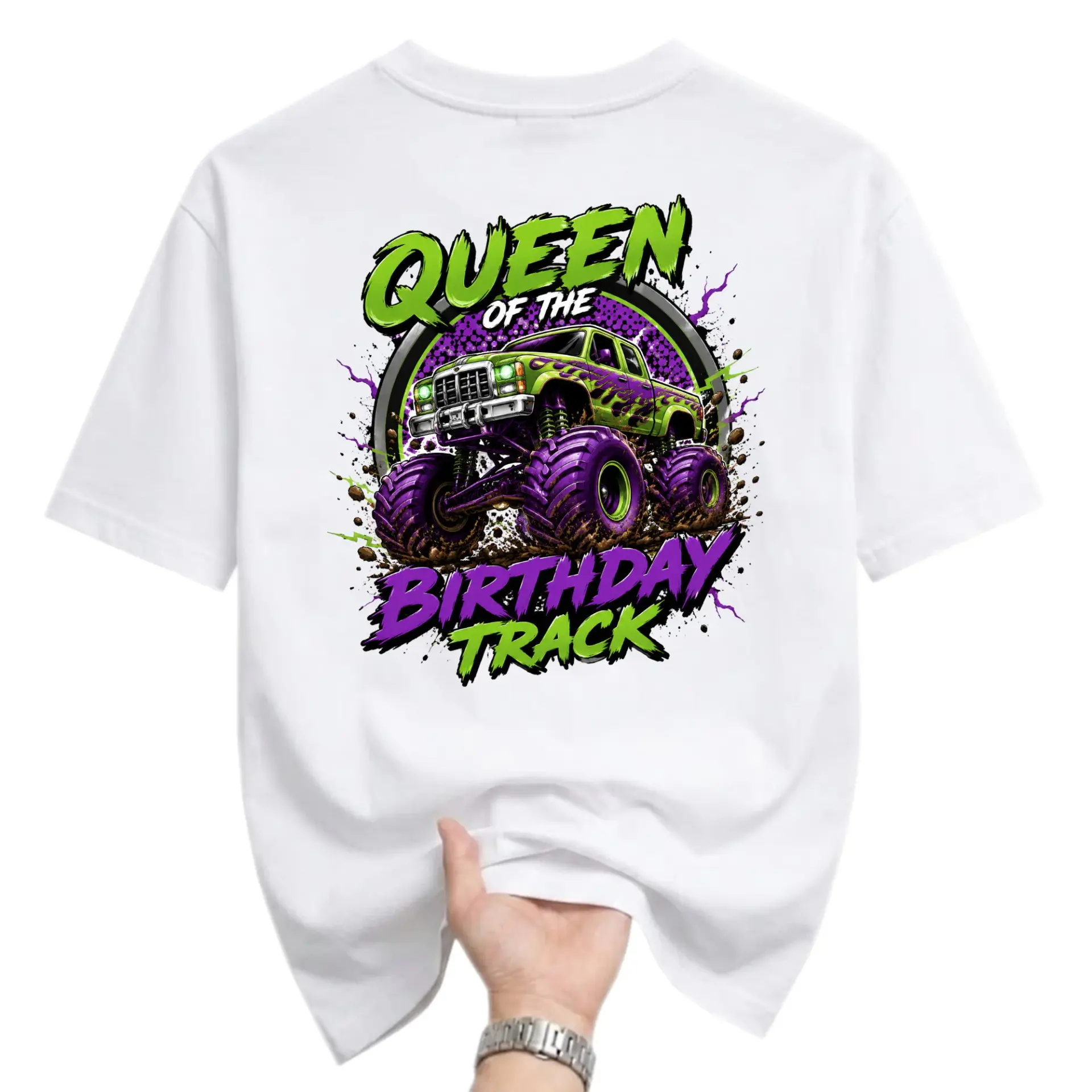 Funny Shirt Queen of the Birthday Track Graphic Tee Unisex Crew Neck Short Sleeve Casual Cotton Blend Apparel White