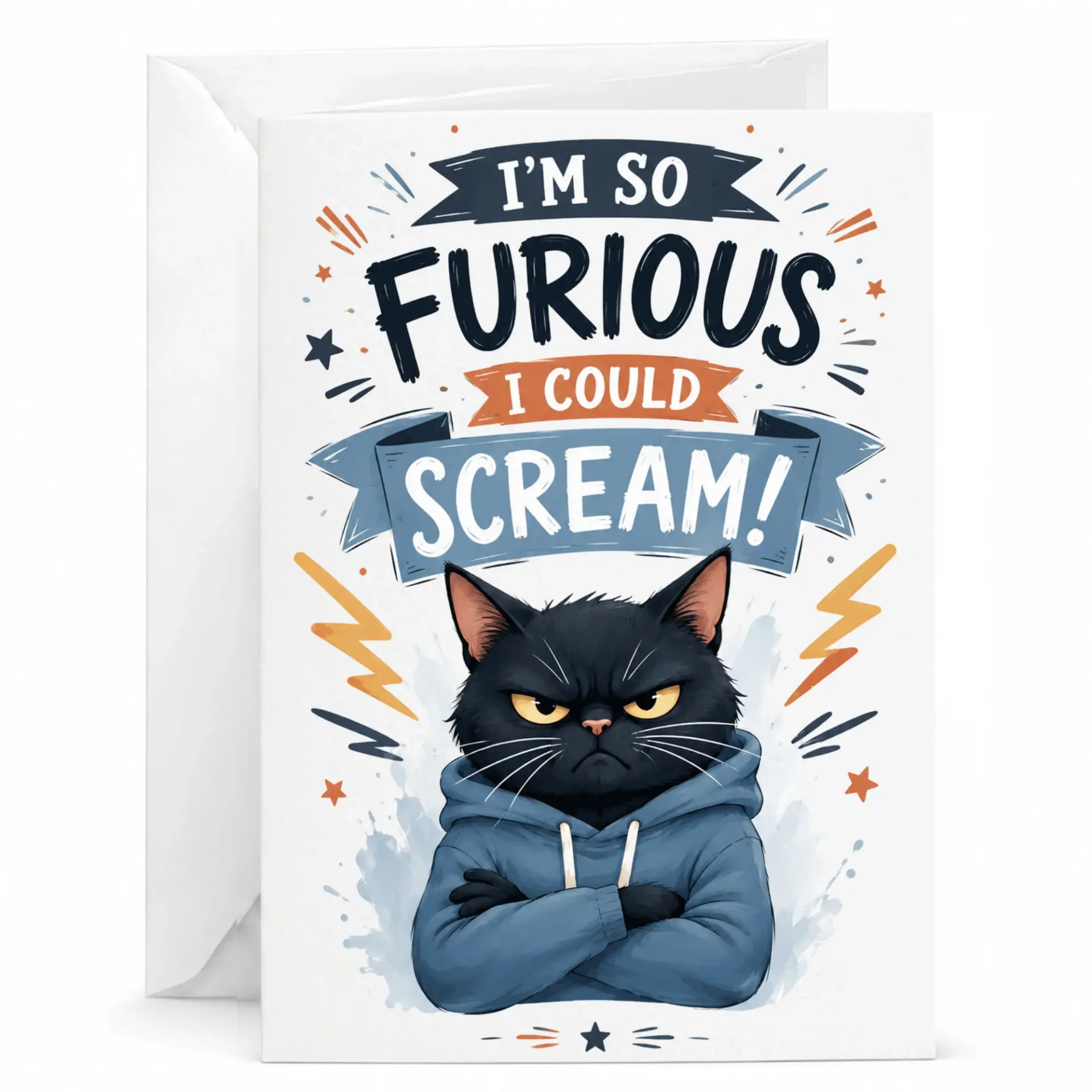 Funny Cat Greeting Card I'm so Furious I Could Scream Humorous Animal Illustration Stationery for All Occasions