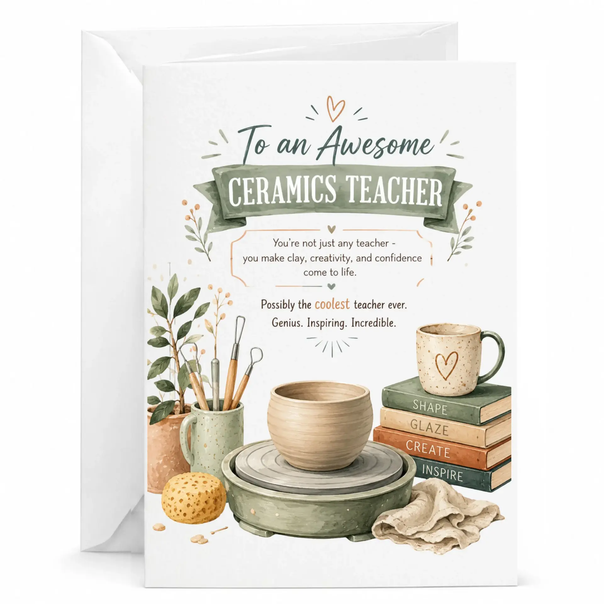 Greeting Card for Ceramics Teacher Appreciation Gift Pottery Hobbyist Thoughtful Professional Handmade Style Note