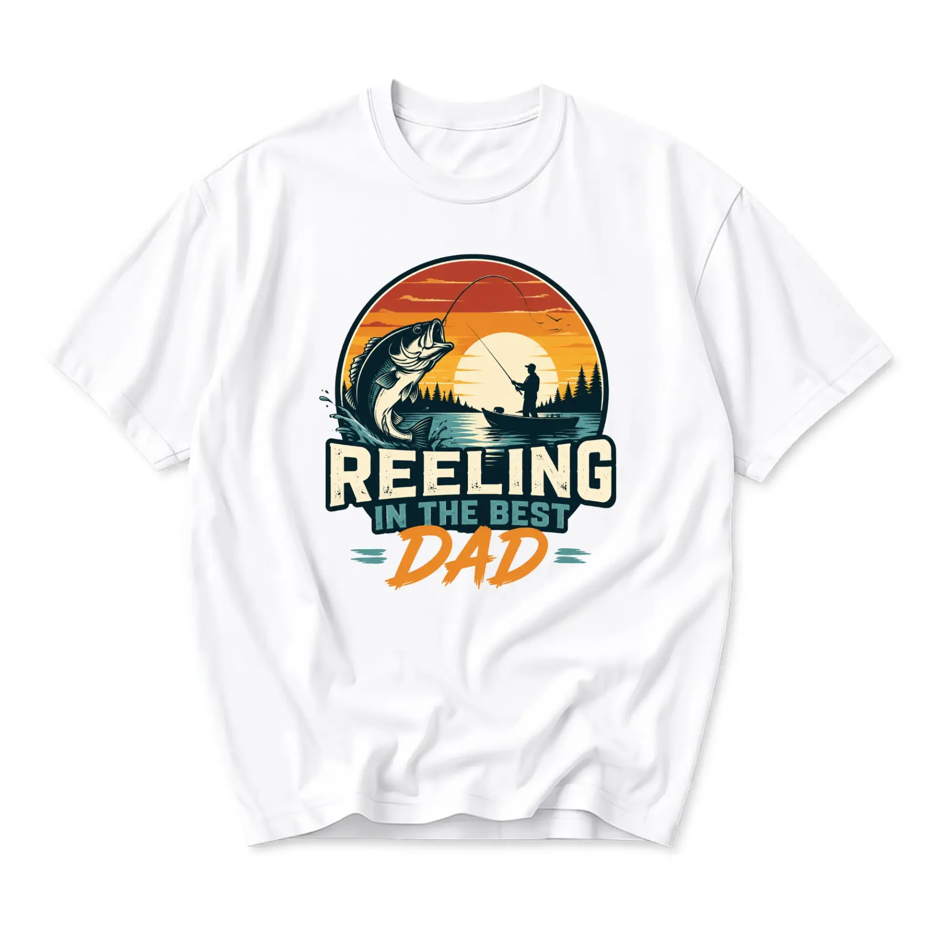 Graphic Tee Reeling in the Best Dad Fishing Design Unisex Crew Neck Short