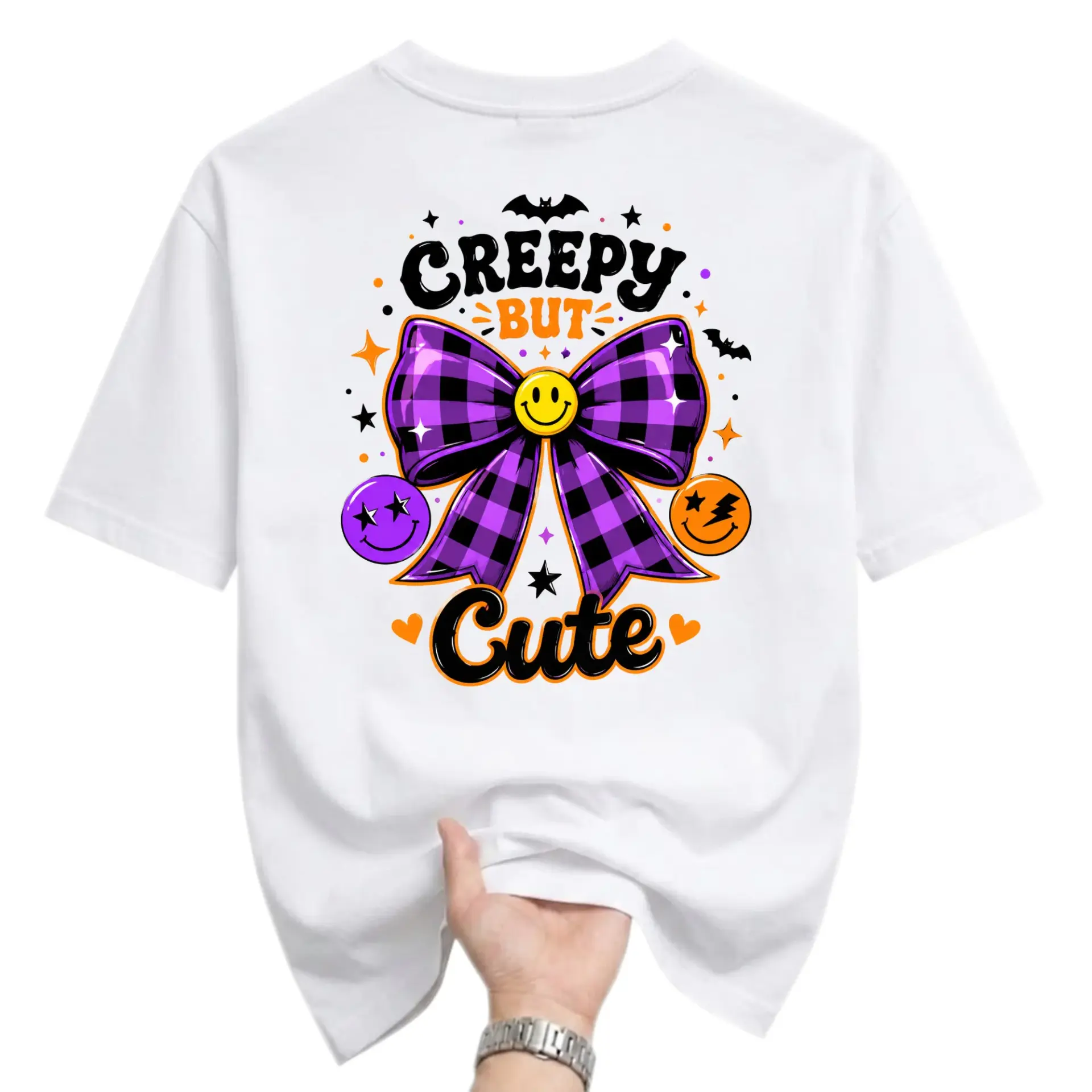 Graphic Tee Creepy but Cute Bow Smiley Face Unisex T-Shirt Halloween Inspired Casual Cotton Blend Crew Neck Apparel