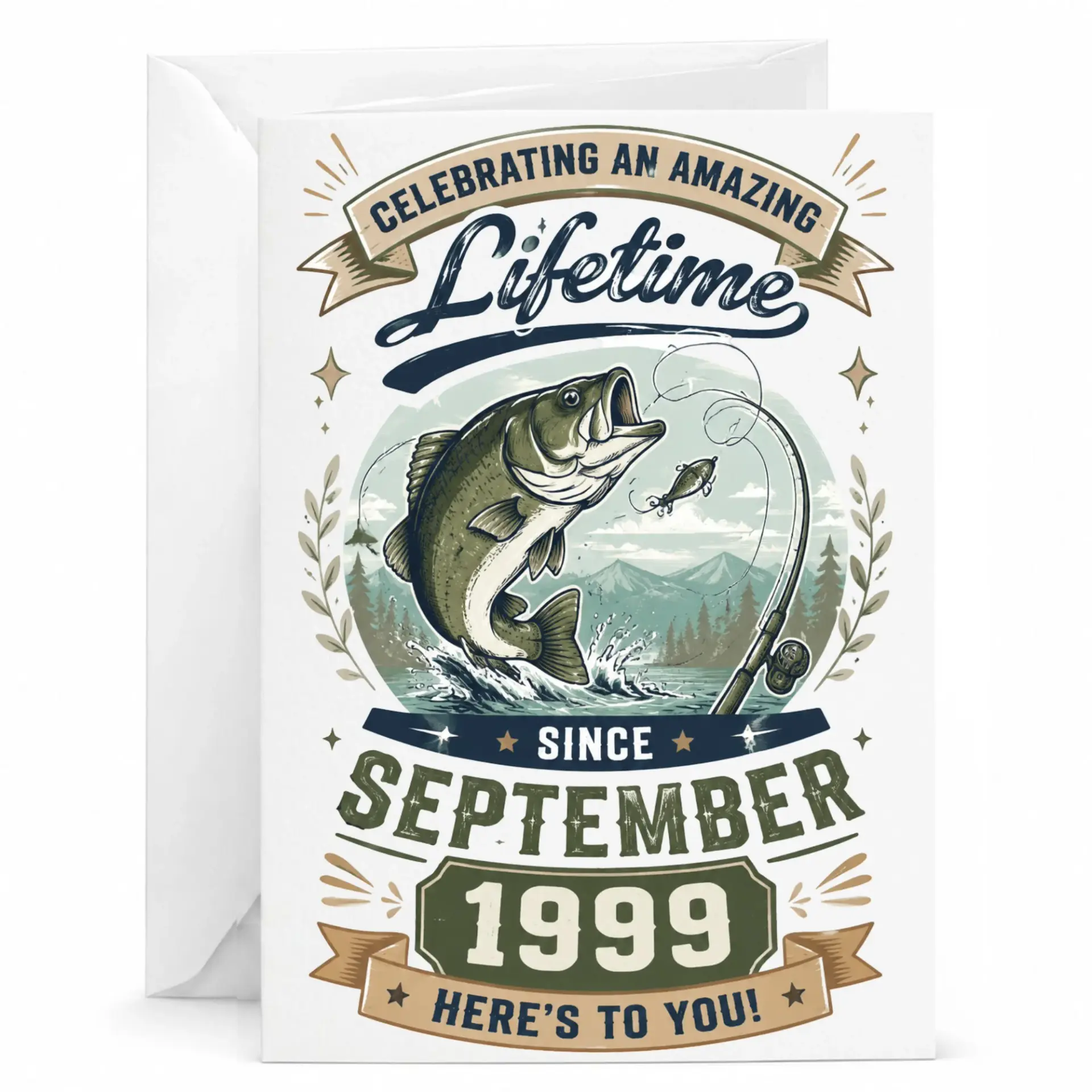 Birthday Greeting Card Celebrating an Amazing Lifetime Since September 1999 Vintage Fishing Design Milestone Card