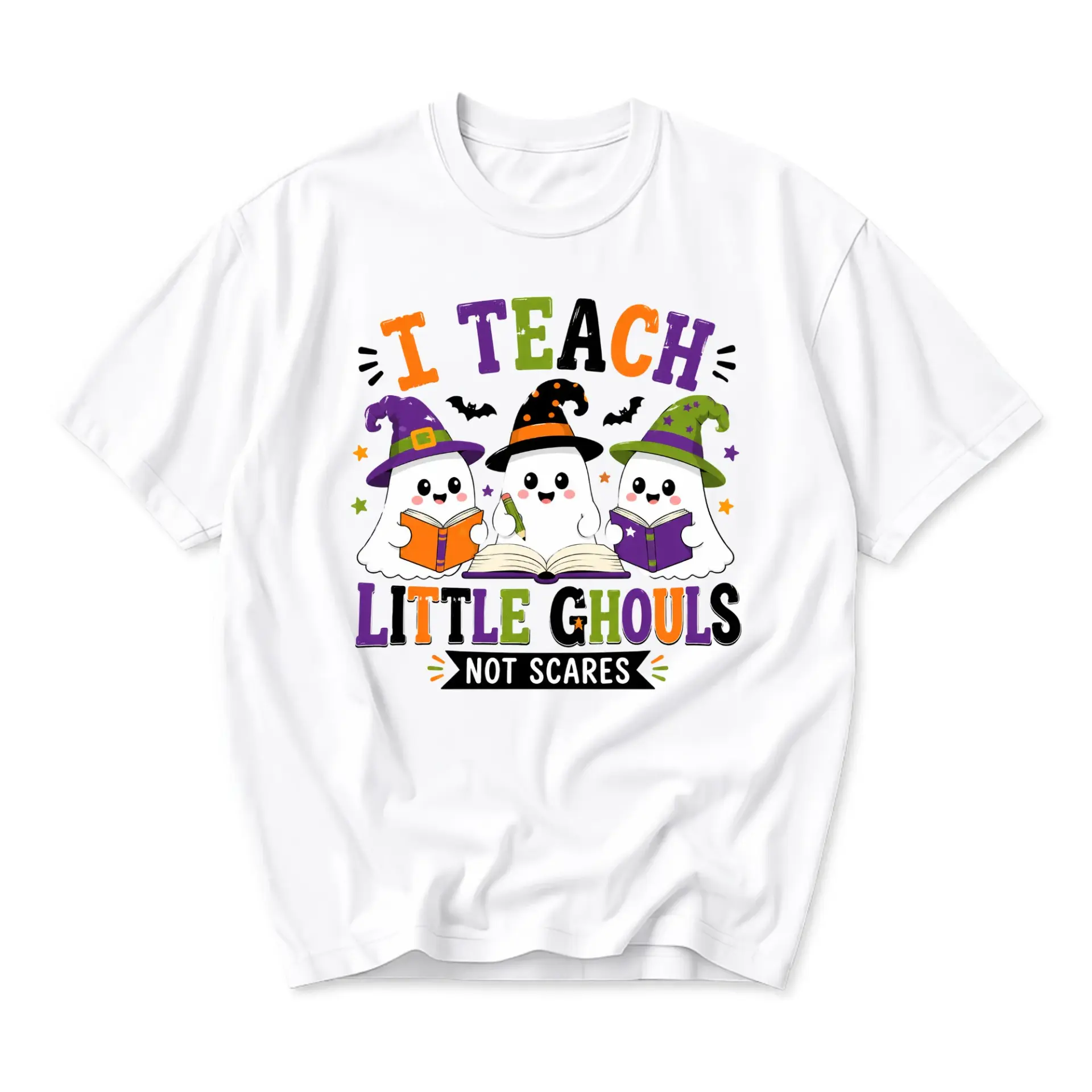 Funny Shirt I Teach Little Ghouls Not Scares Halloween Graphic Tee for Educators Unisex Cotton Crew Neck Casual Top