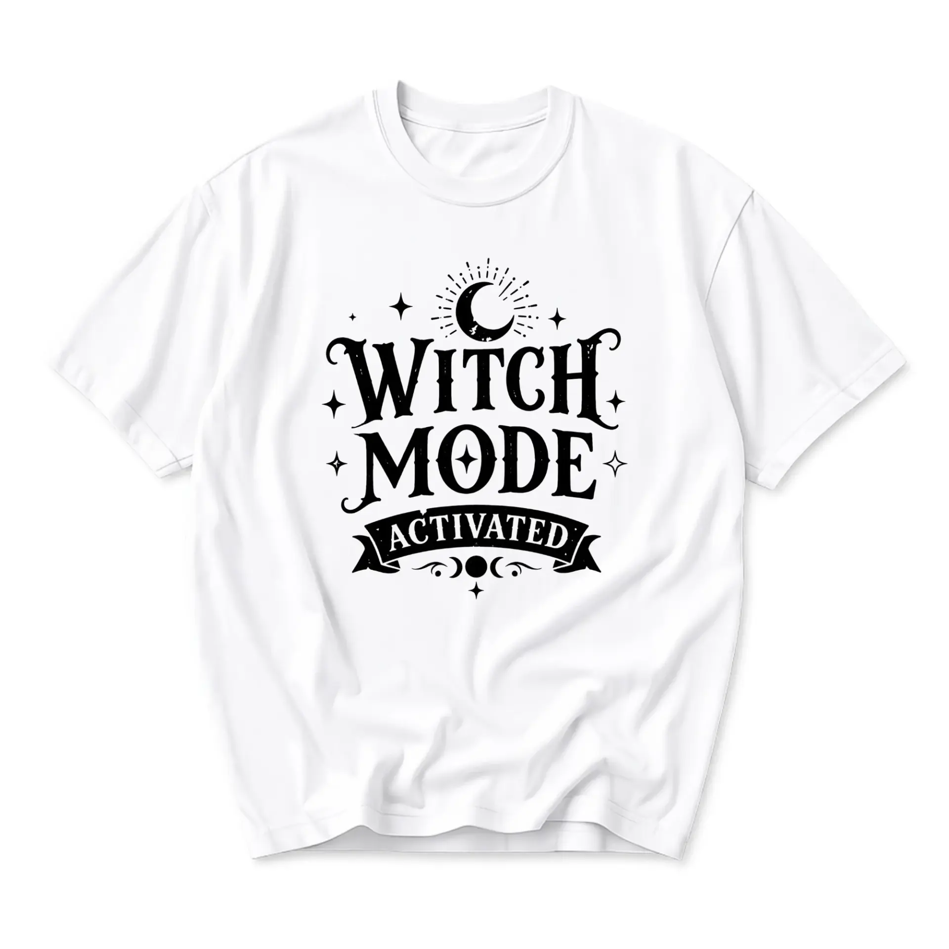 Graphic Tee Witch Mode Activated Unisex Crew Neck Shirt Celestial Themed Casual Soft Cotton Blend Apparel for Adults
